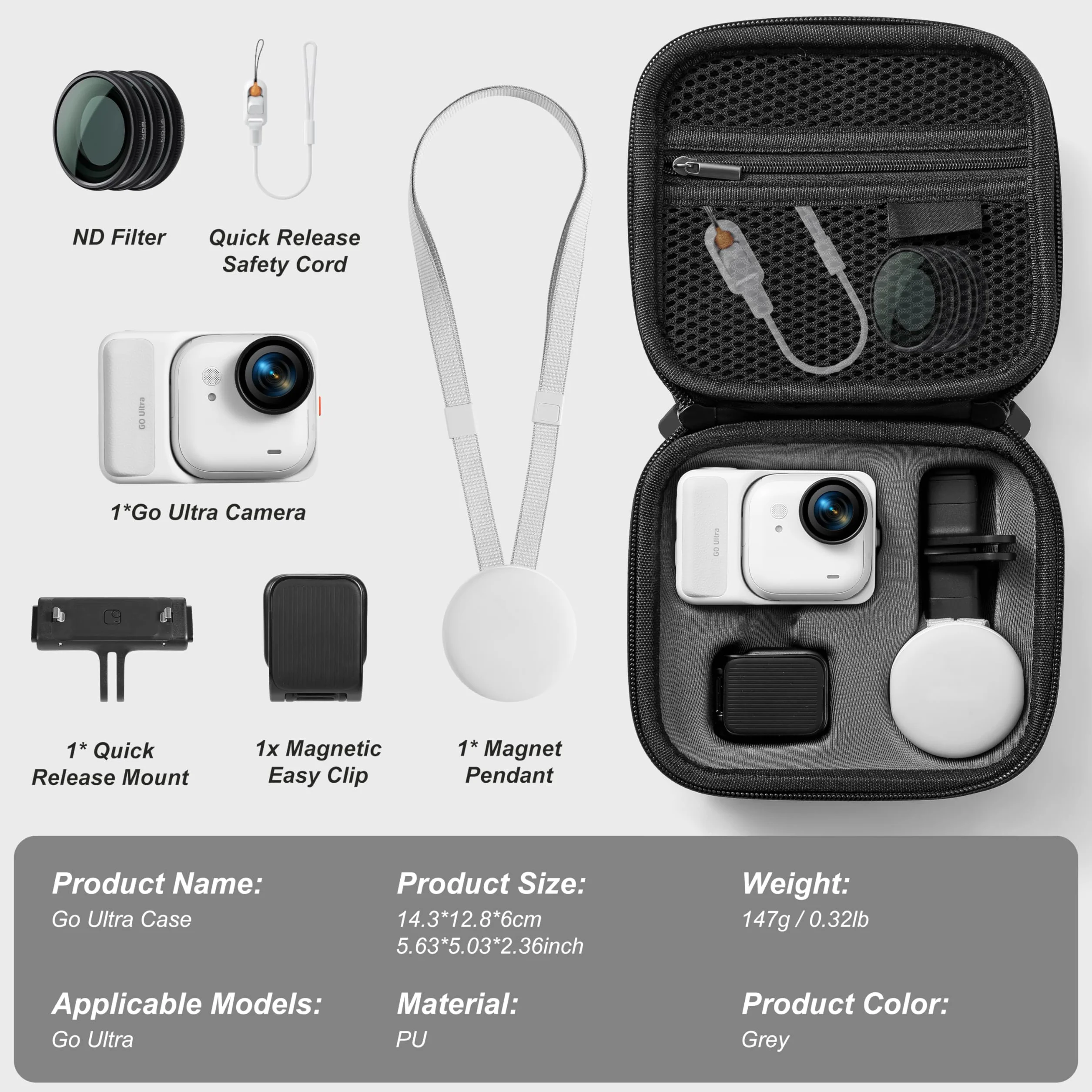 Torba do przenoszenia Insta 360 GO Ultra, twarda obudowa, osłona, akcesoria do kamery sportowej (czarna)