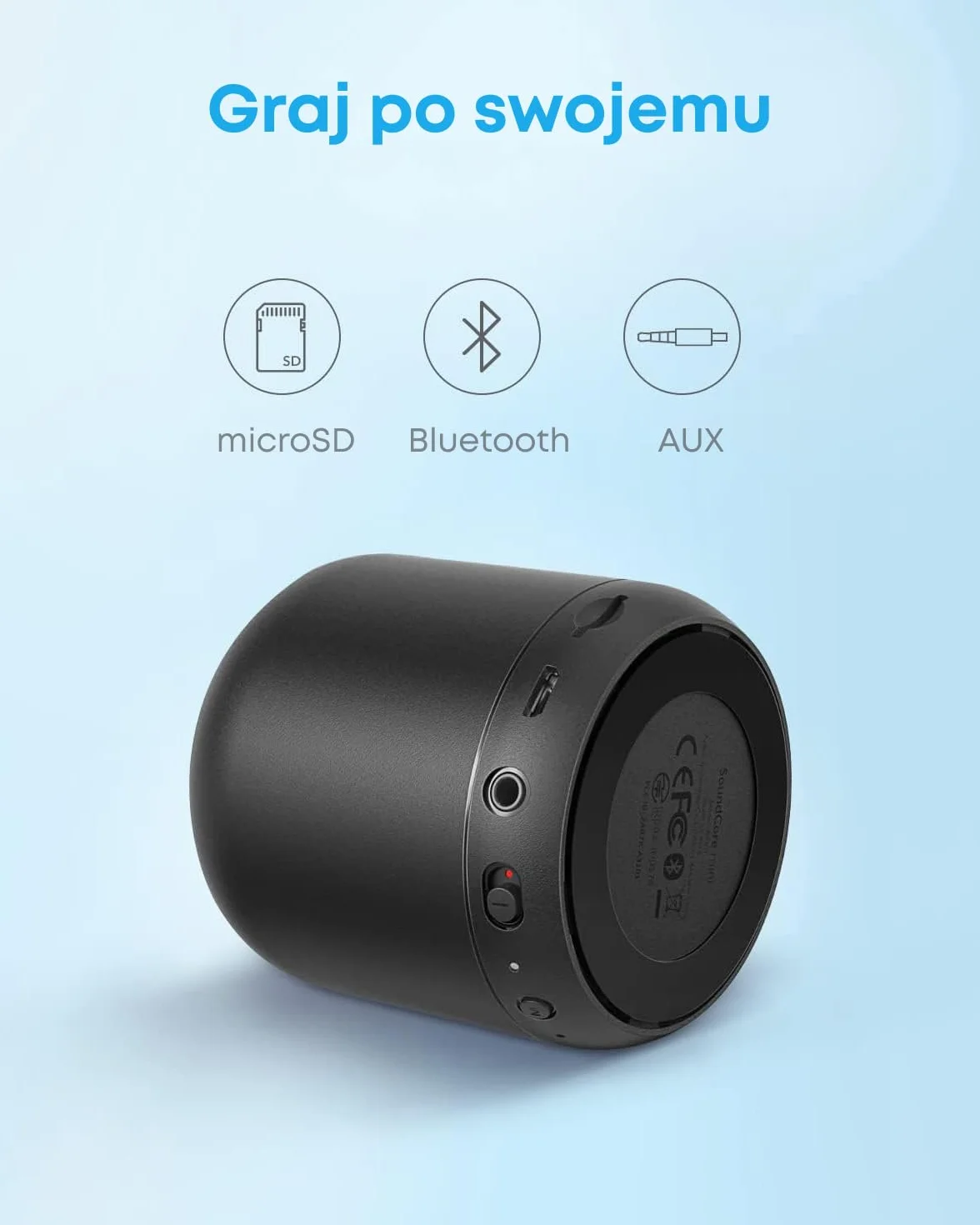 Soundcore mini od Anker, superprzenośny głośnik Bluetooth z 15-godzinnym czasem odtwarzania, zasięgiem Bluetooth 66 stóp, dla użytku na zewnątrz, w podróży, w domu (czarny)