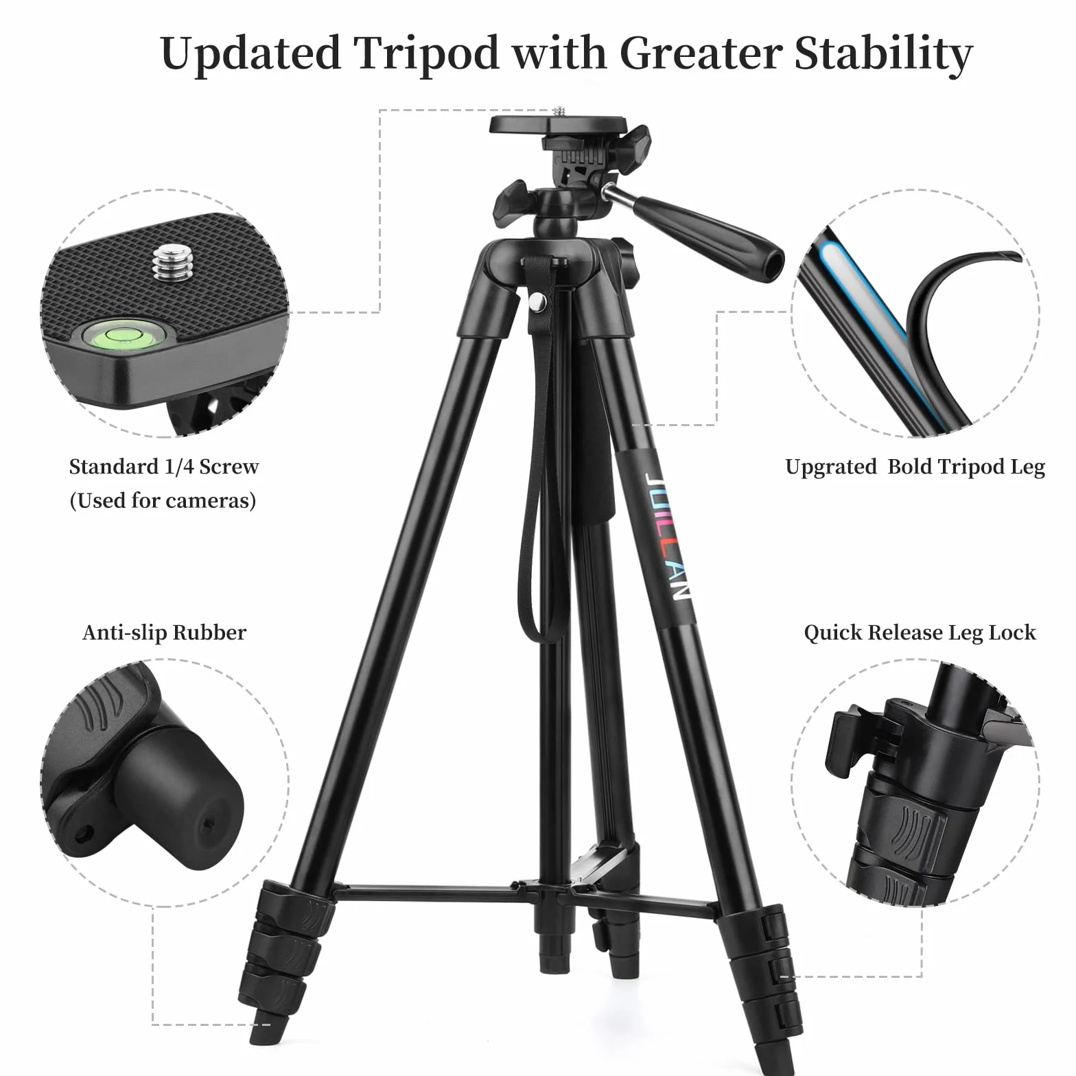 JOILCAN Statyw do telefonu iPhone, 161 cm, aluminiowy, wysuwany, na telefon komórkowy, z bezprzewodowym wyzwalaczem, lekki, do selfie, do smartfona, małego aparatu, dla systemu Android i iOS