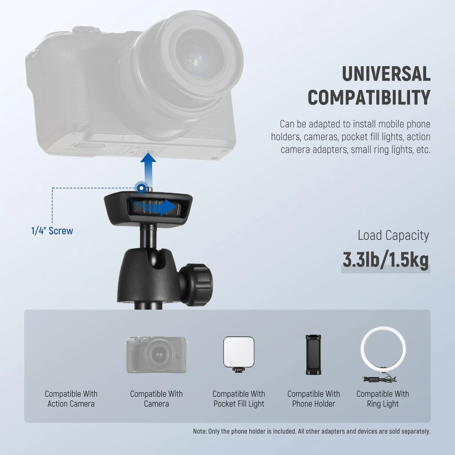 NEEWER Statyw do telefonu i aparatu z pilotem, 159,8 cm, metalowy kij do selfie, przenośny statyw do Canon Sony DLSR GoPro