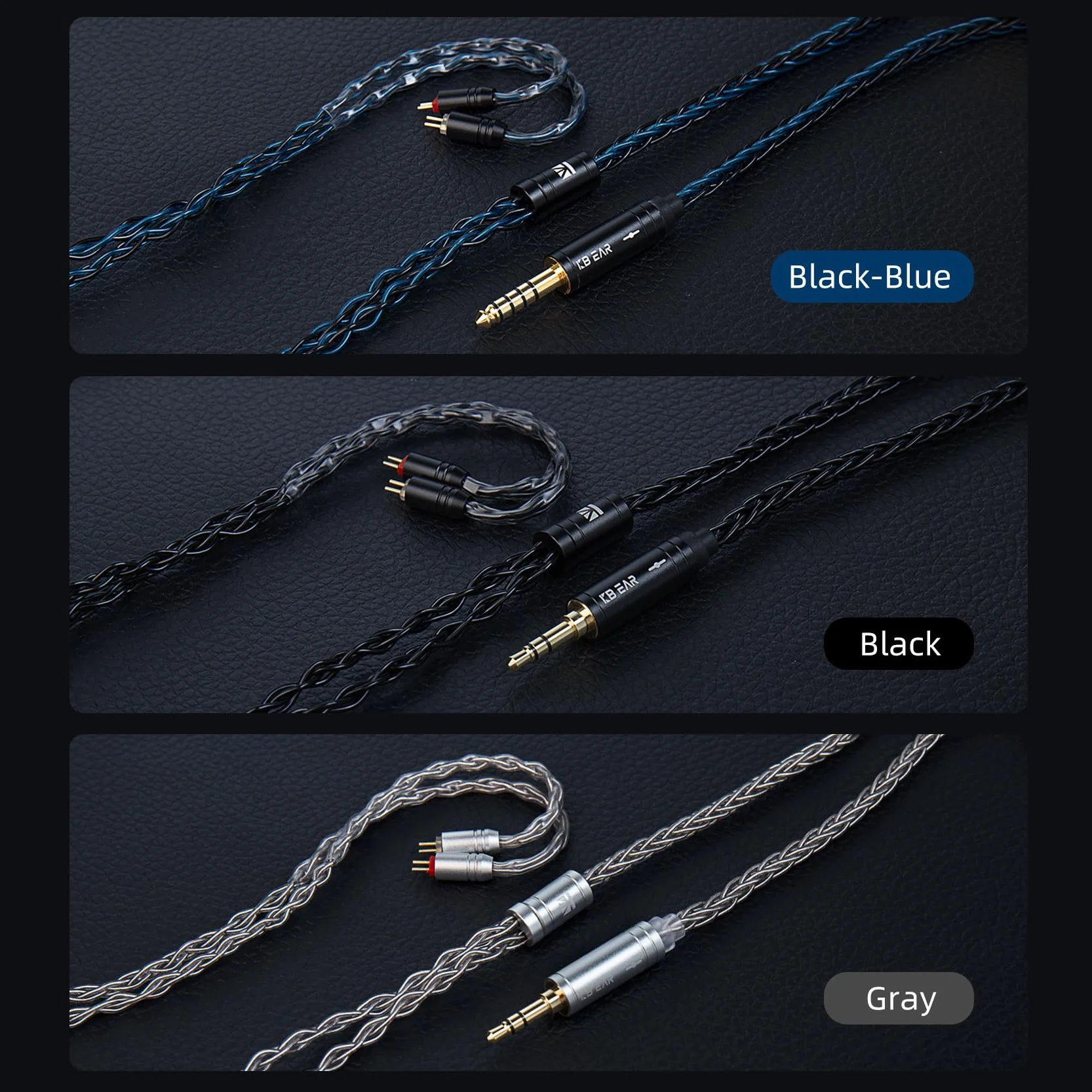 KBEAR ST12 Plus 2-pinowy 2-pinowy zamienny kabel do słuchawek do monitorowania uszu, posrebrzany kabel słuchawkowy HiFi do KZ ZST/AS10/ZS10/CCA C10/C12 (niebieski-czarny, 2-pinowe 4,4 mm)