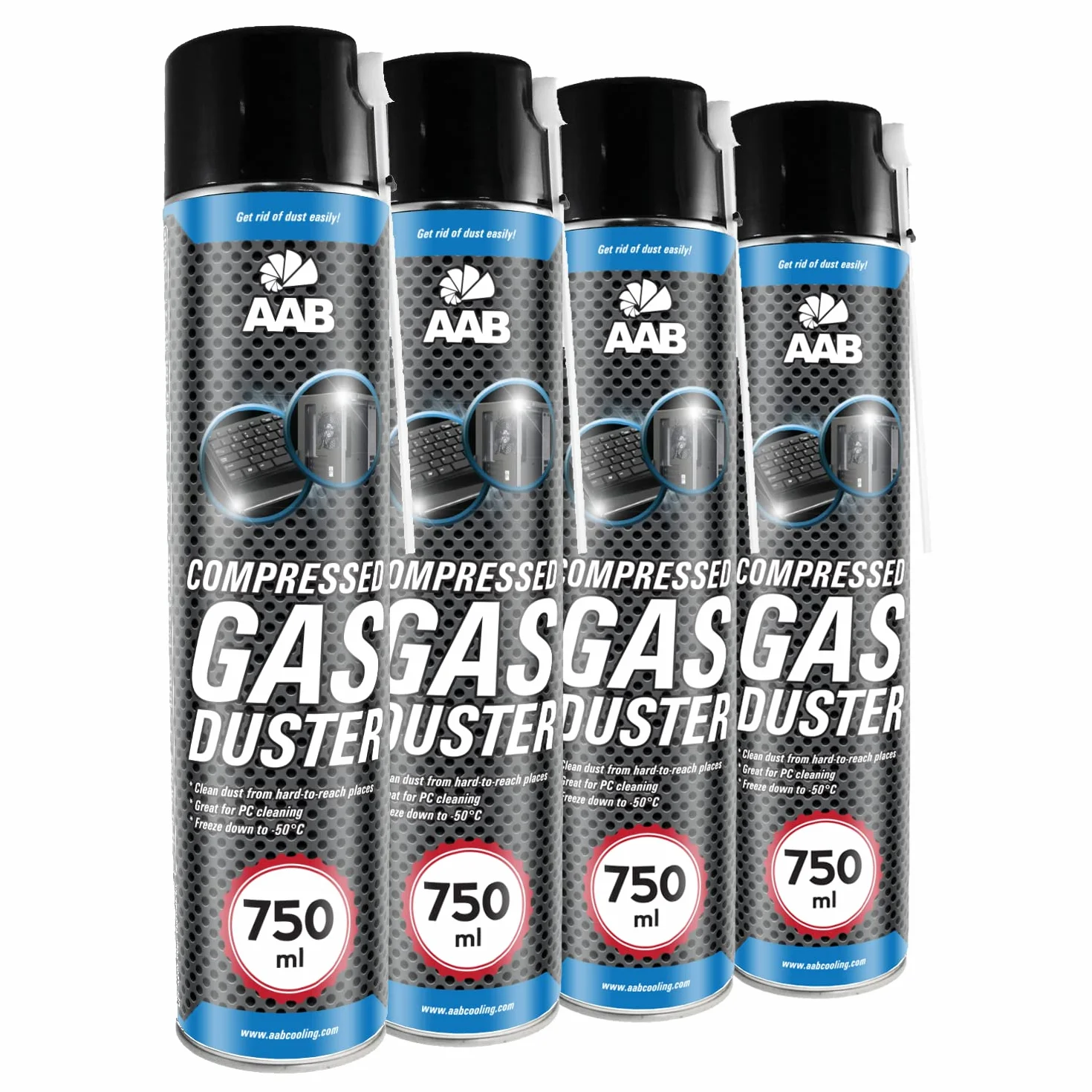 4 x AAB Compressed Gas Duster 750ml - Sprężony Gaz, Sprężone Powietrze do Wydmuchiwania Kurzu, Puszka, Aerozol do Czyszczenia Komputera, Klawiatury, Laptopa, Sprzętu Biurowego, PC