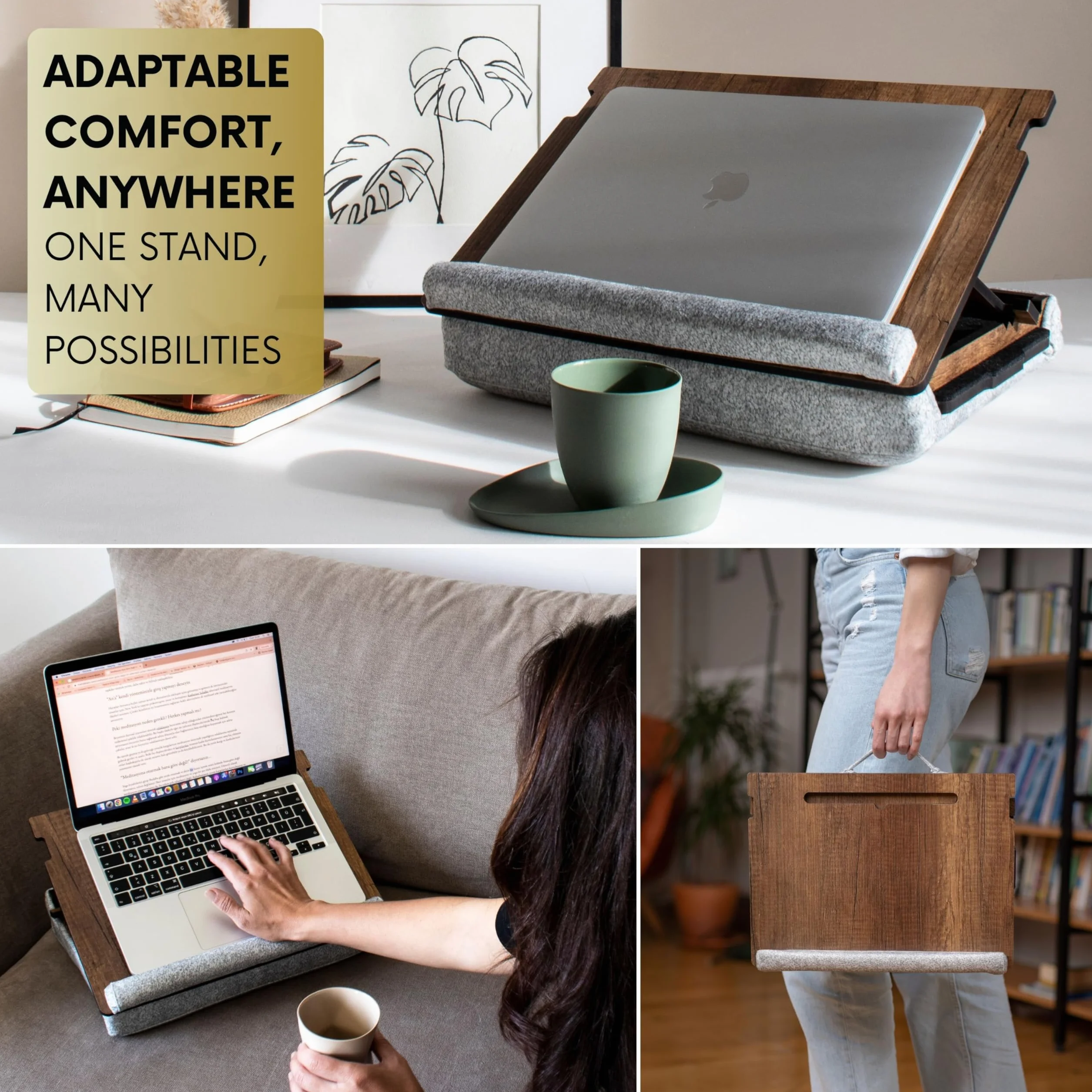 Vigo Wood Taca na laptopa ergonomiczna regulowana wysokość amortyzowane dno szuflada pod mysz