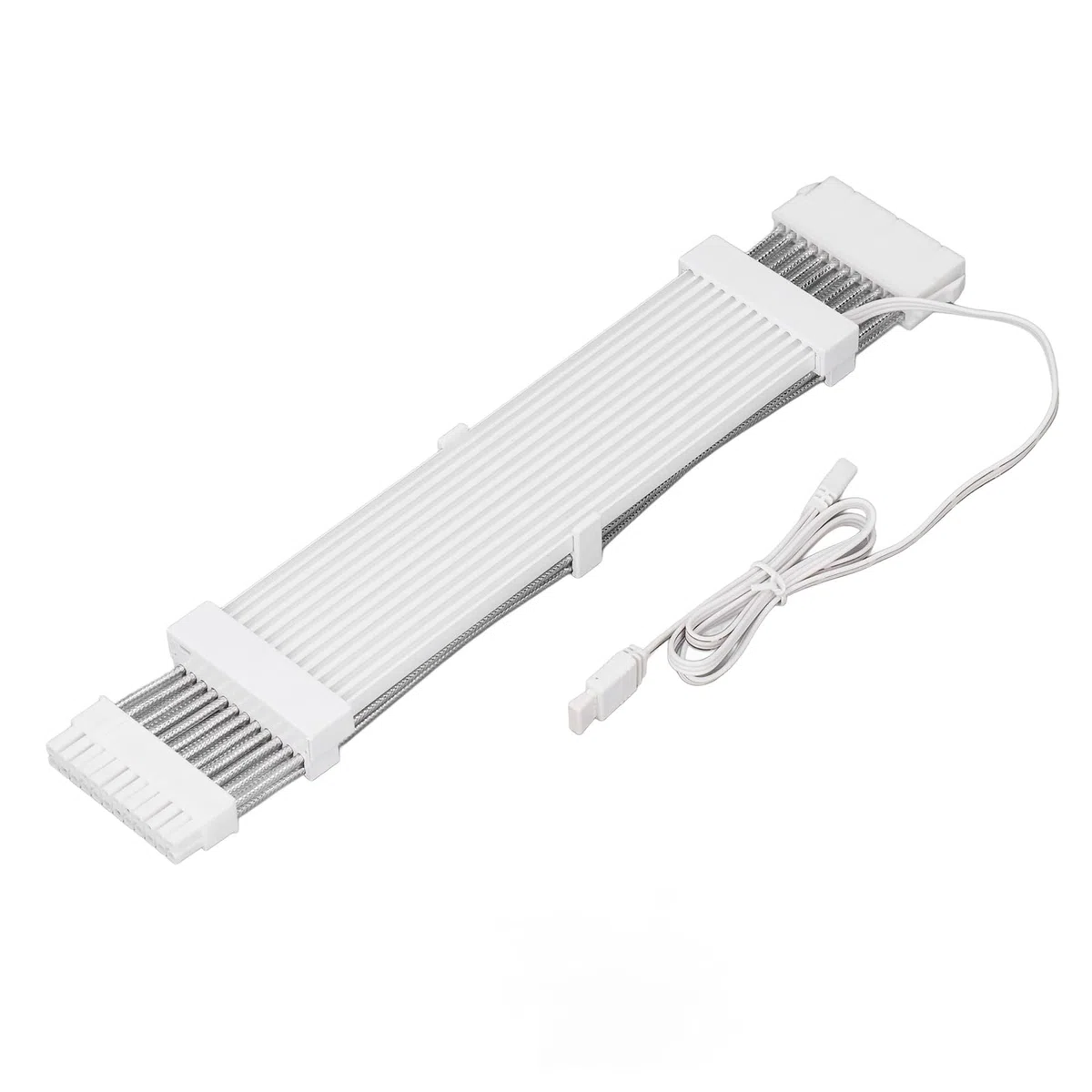 Przedłużacz Zasilania GPU ARGB, Jasny Wielokolorowy Design, Przedłużacz Zasilania 24PIN do 24PIN do Komputerów do Gier, Kolor Biały 60 Cm