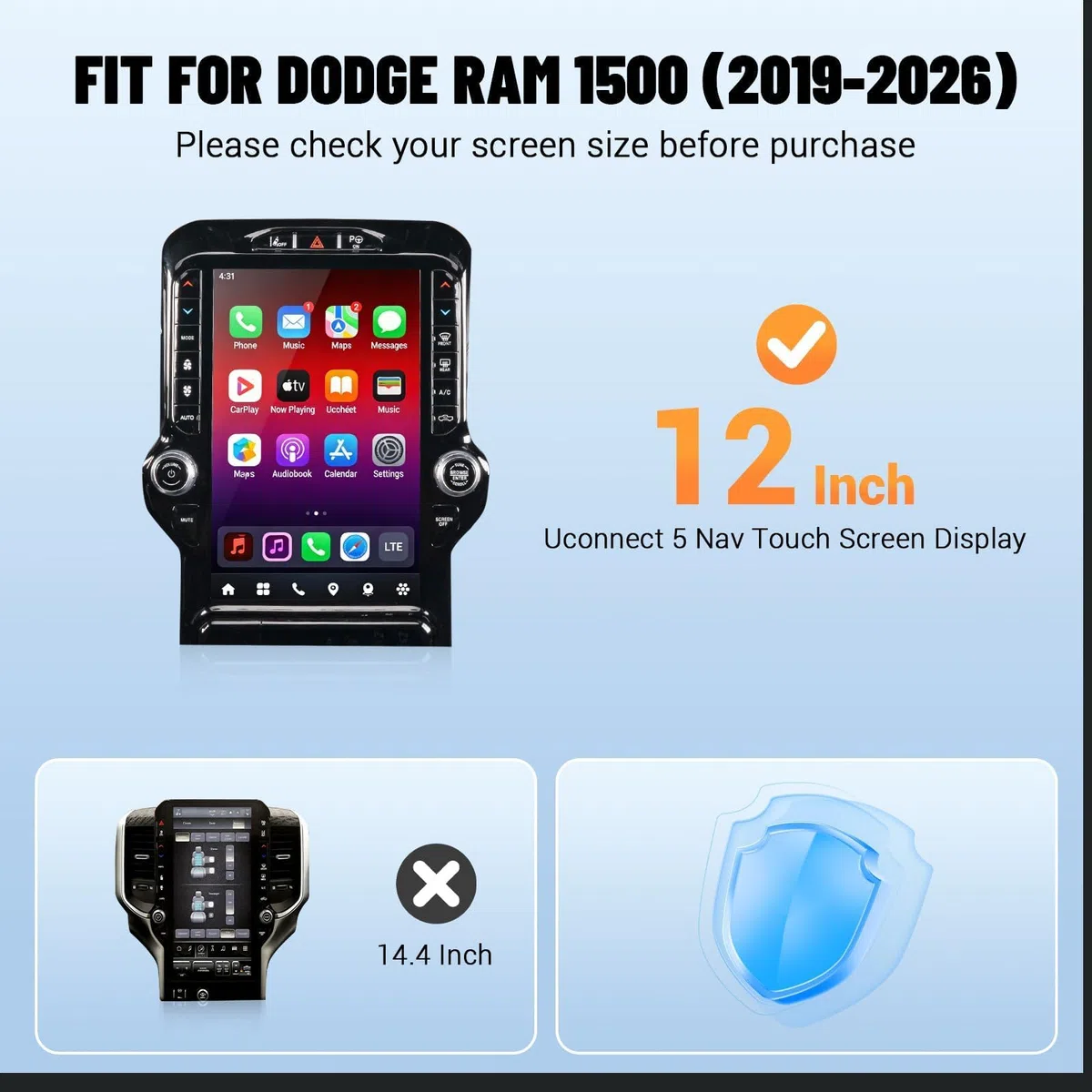 30.0 cm ochraniacz ekranu pasuje do Dodge Ram 2019-2025 2026 1500 2500 3500 9H ochraniacz ze szkła hartowanego odporna na zarysowania i antyodblaskowa folia ochronna do akcesoriów Ram 1500, 1
