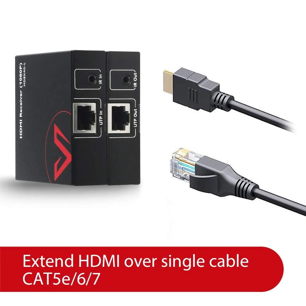 AV Access 164ft (50m) Przedłużacz HDMI FullHD 1080p@60Hz z IR, Balun HDMI Over Single Cat5e/6a/7, Obsługuje funkcję PoC, Przełącznik EQ dla kabla 30M/50M, Transmisja nieskompresowana przez Ethernet