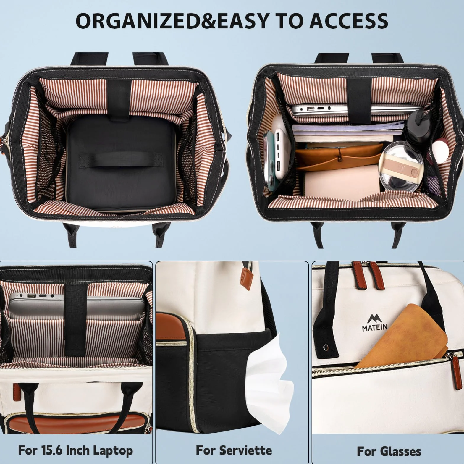 Plecak damski MATEIN na laptopa 15,6 cala z izolowaną torbą termiczną, plecak z przegrodą termiczną, wodoodporny, antykradzieżowy, plecak roboczy dla kobiet, plecak szkolny 2 w 1 na uczelnię