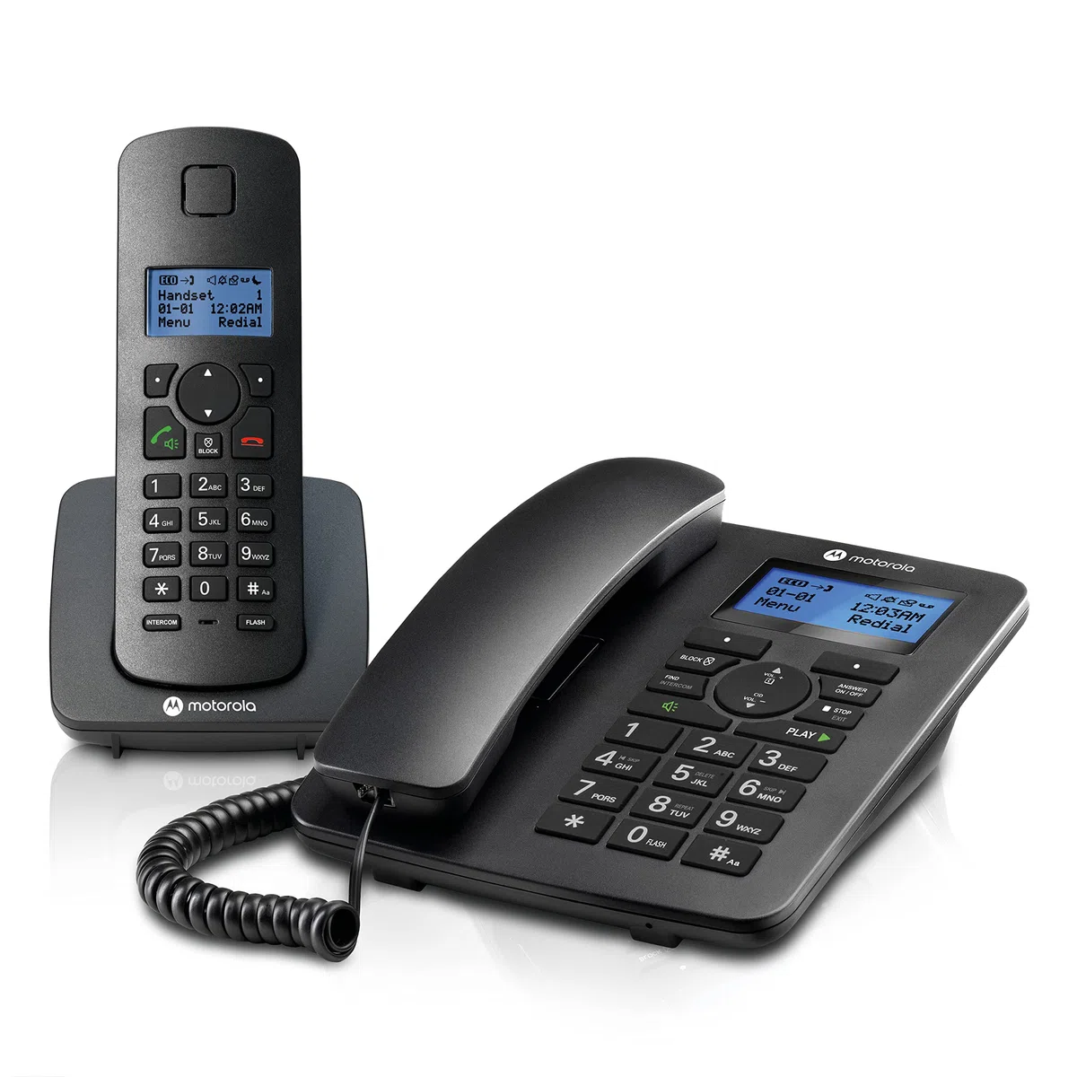 Motorola Voice - Telefon stacjonarny C4201 z cyfrową słuchawką bezprzewodową, trybem awaryjnym, przekierowaniem połączeń, podświetlanym wyświetlaczem