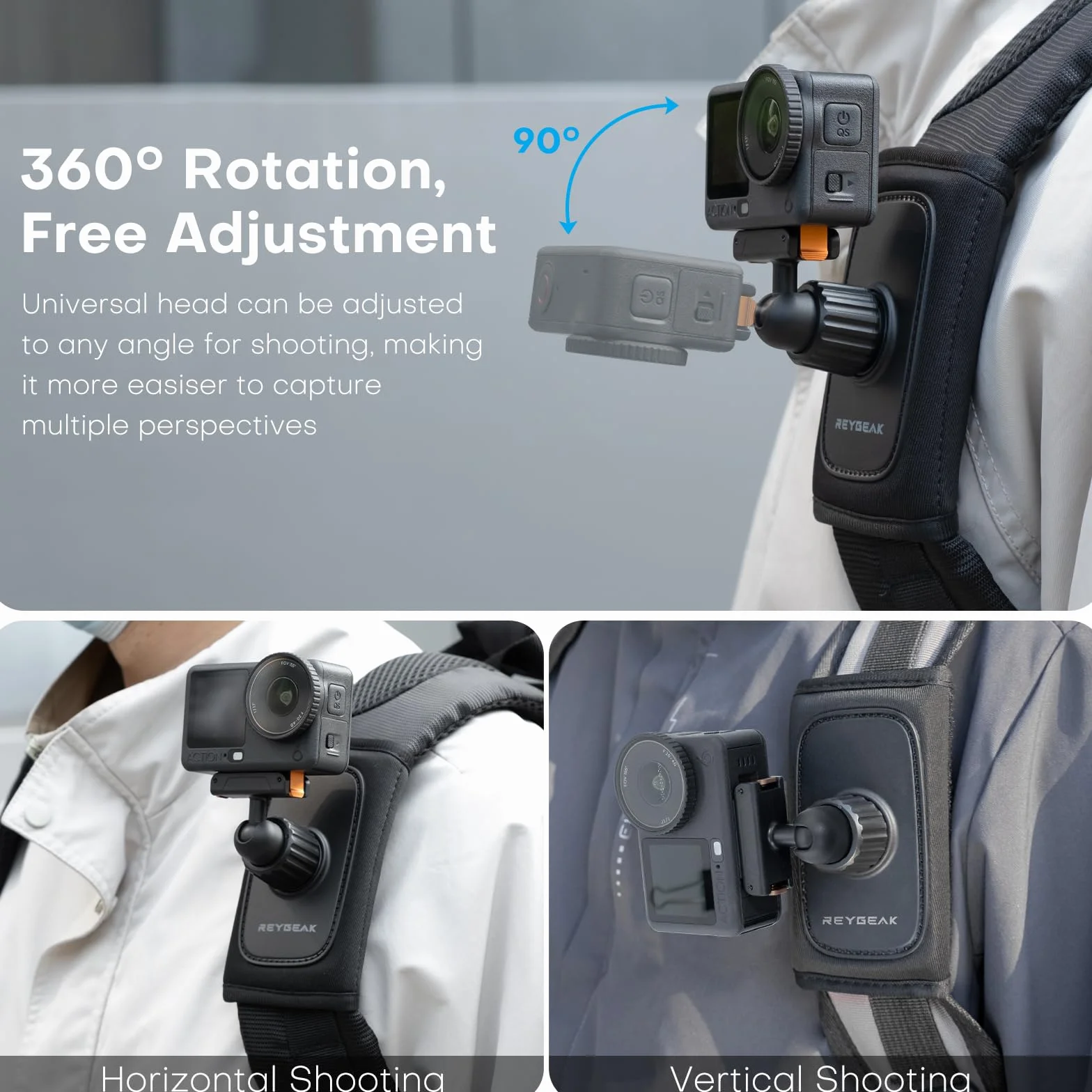 REYGEAK Uchwyt na ramię do plecaka DJI OSMO Action 6/OSMO Nano, z regulowaną wyściółką na ramię, systemem mocowania paska (do Action 6/Nano)