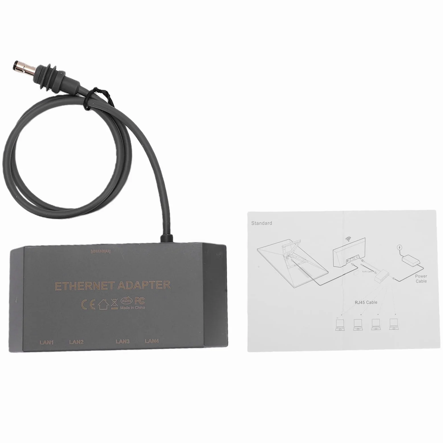Cocoarm Adapter Gigabit Ethernet, 4-portowy Adapter Ethernet ABS z Kablem 0,5 M, Stabilna sieć Przewodowa Typu Plug and Play dla Routera RV Mini Gen 3 do Użytku w Domu, w Biurze, w Podróży