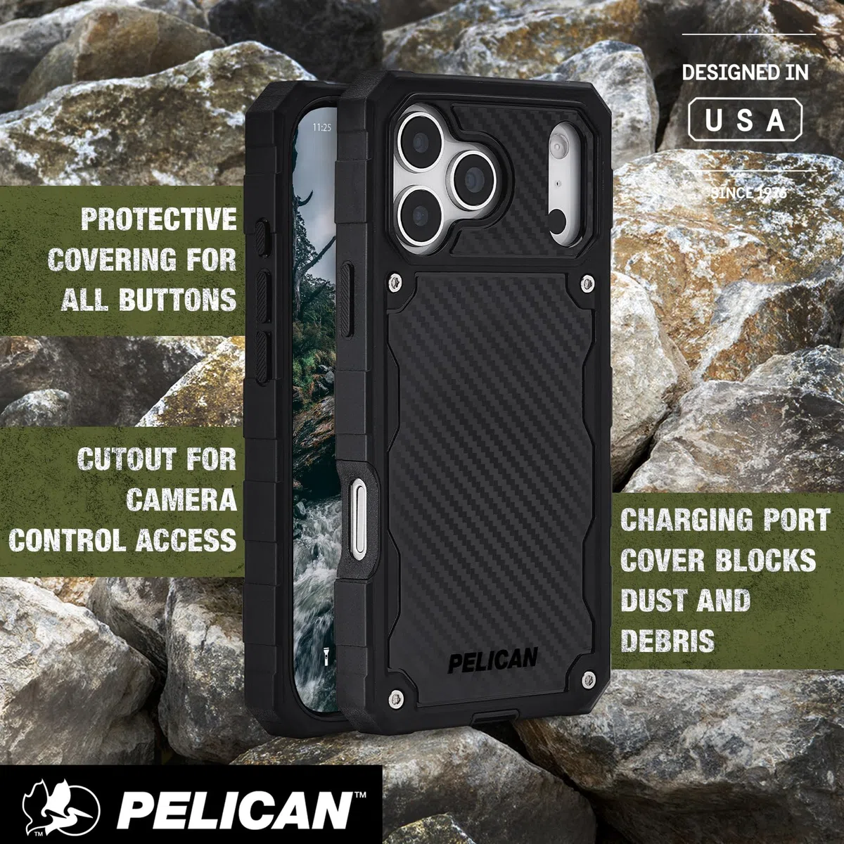 Pelican Shield etui na iPhone'a 17 Pro Max [kompatybilne z MagSafe] wytrzymałe etui na telefon z ochroną przed upadkiem klasy wojskowej 7,3 m – wytrzymałe etui na telefon z klipsem na pasek, etui do