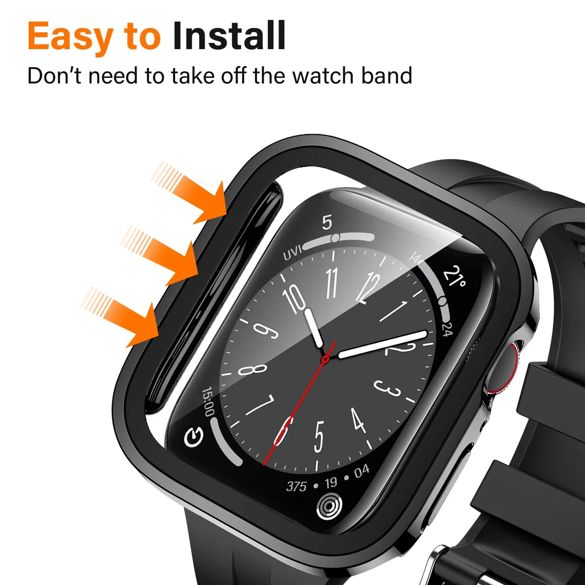 Amizee Etui kompatybilne z Apple Watch Series 8/7, 45 mm, z wbudowanym zabezpieczeniem ekranu, niezwykle cienkie, twarde, z poliwęglanu (PC), prosta krawędź, 2 szt., czarne