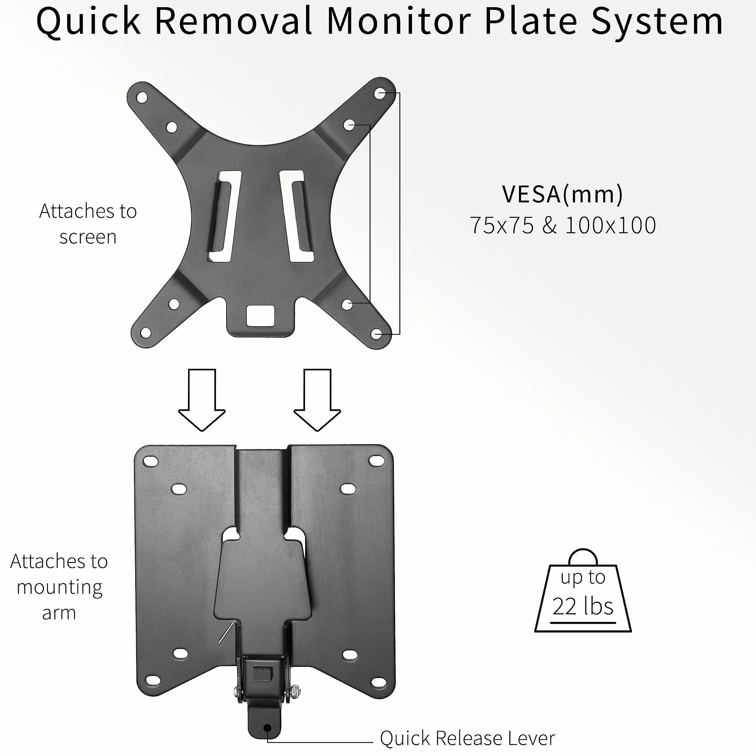 VIVO Adapter VESA Mount Quick Release, mocowanie stojaka i uchwyt ścienny, zdejmowana płyta VESA do łatwego montażu monitora LCD i ekranu telewizora, stojak VAD2
