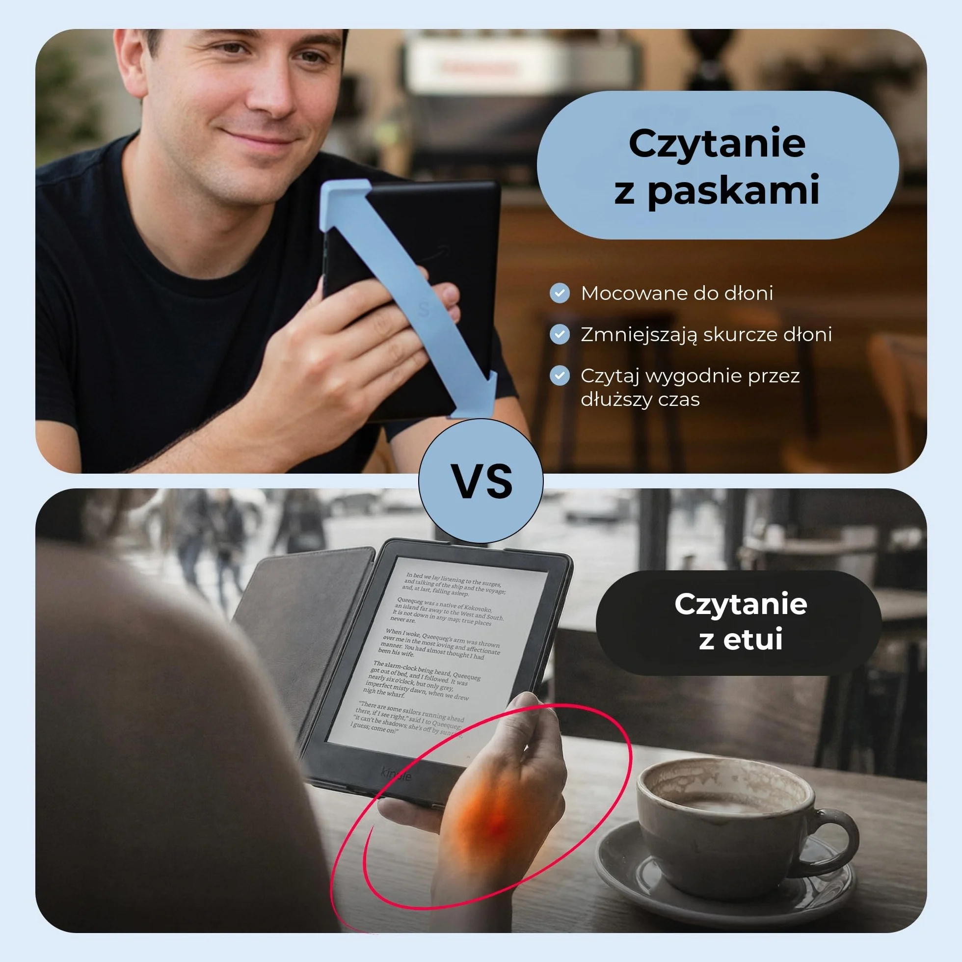 Strapsicle Pasek na Dłoń do Kindle Paperwhite 2024/2021 Signature Kobo Colorsoft 2 Paski Lekki Uchwyt do Czytania Rozmiar L Różowy