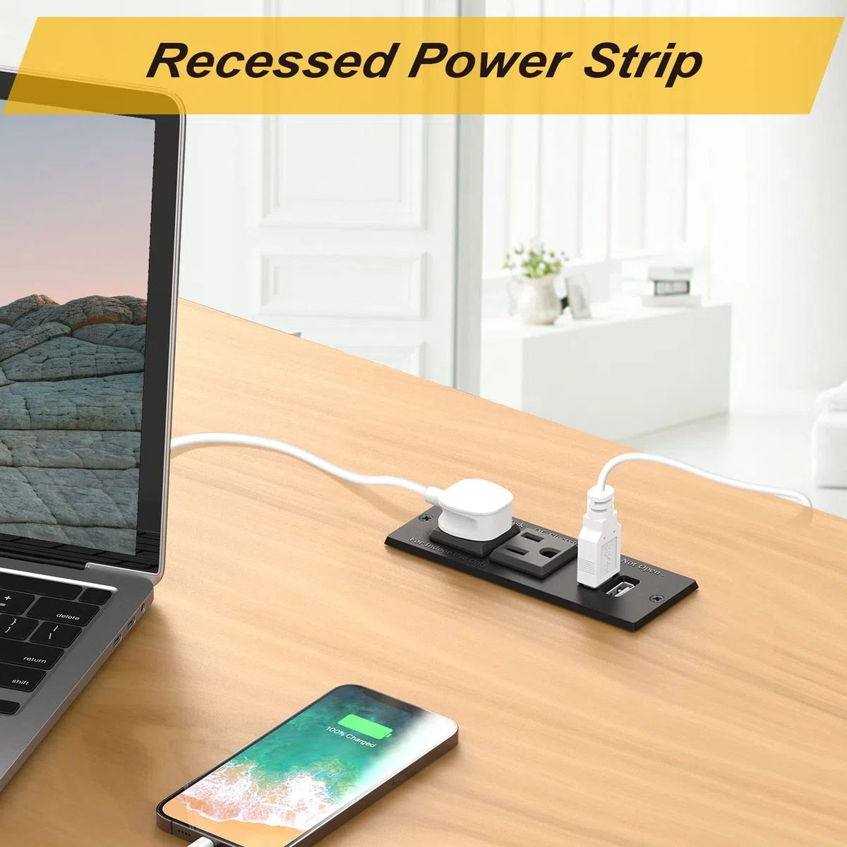 Kungfuking Desktop Power Grommet Conference Podtynkowy zasilacz biurkowy 2 gniazda i 2 porty USB Kabel przedłużający 9,85 stopy