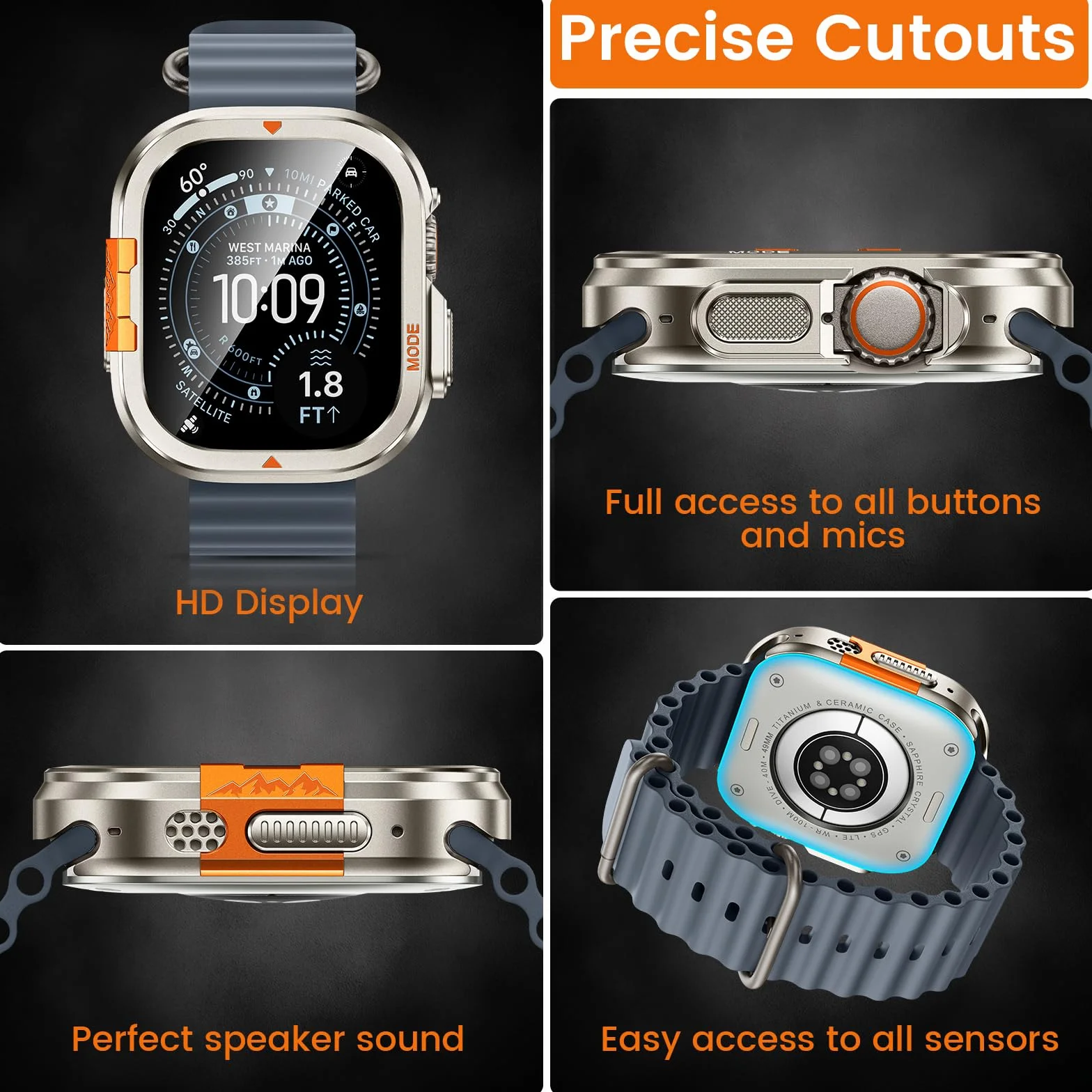 Kamita Metalowa obudowa kompatybilna z Apple Watch Ultra 3/2/1 49 mm, zderzak z hartowanego szkła ochronnego i tylną pokrywą, osłona 360° na iWatch 49 (tytan)