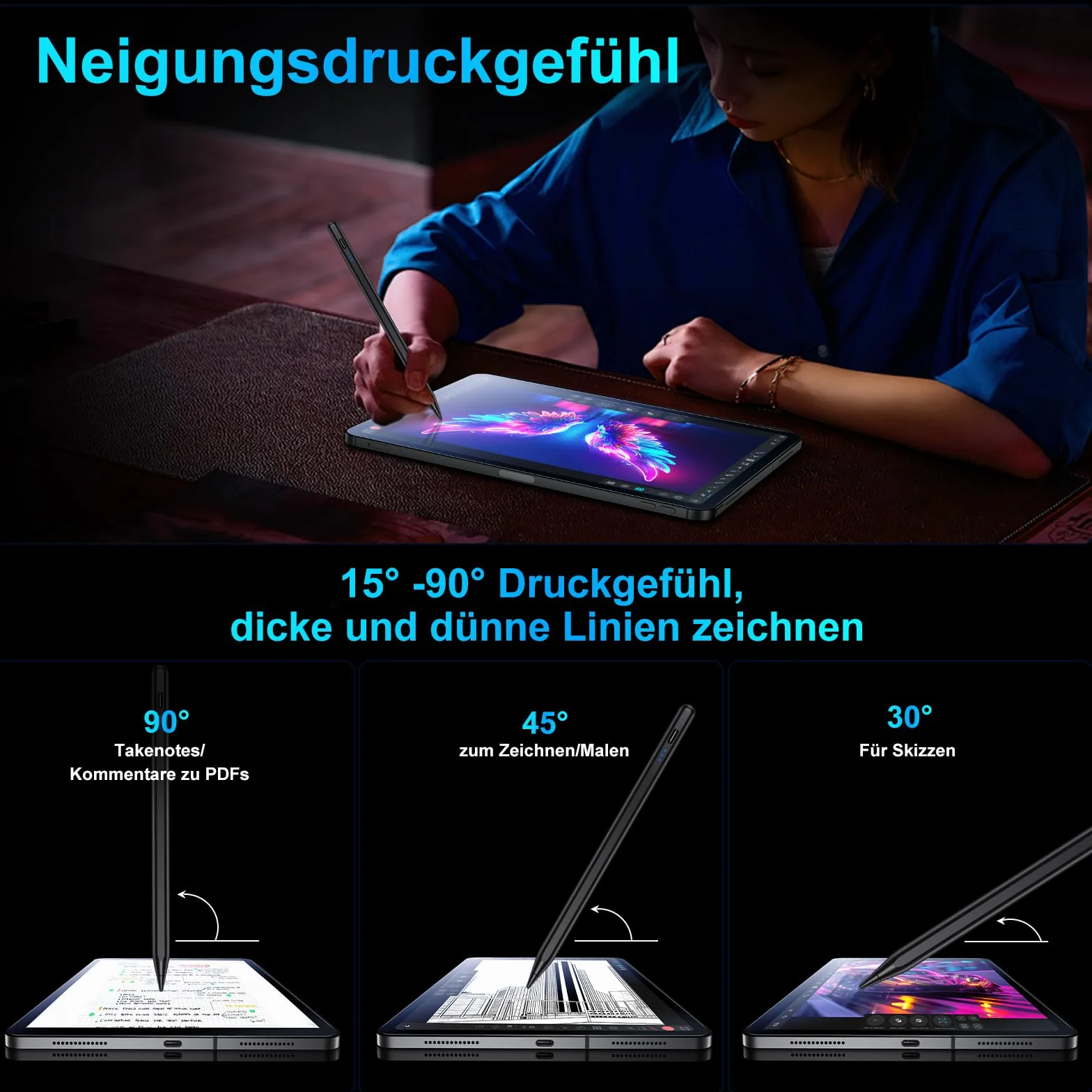 Rysik do iPada, (2018-2025) Pencil 2. generacji do Apple z wydajnością szybkiego ładowania Palm Rejection i czułością na nachylenie Stylus do i Pad 6-10, i Pad Pro 13''/12,9''/11'', Mini 6/5, Air 5/4