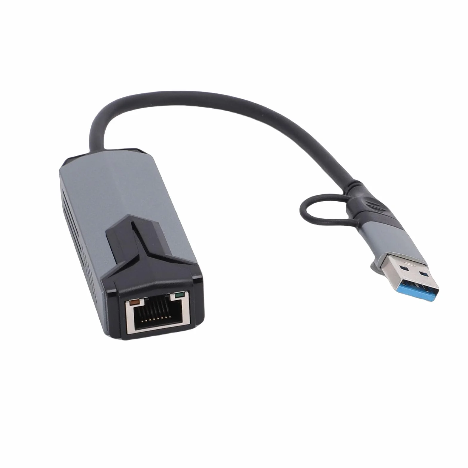 Adapter Ethernet 5G Usb3.0, 5000 Mb/s 2 w 1 USB A Typu C na RJ45 Obudowa ze Stopu Aluminium Rozpraszanie Ciepła Kompatybilny z Adapterem USB na Ethernet 10–2500 Mb/s do