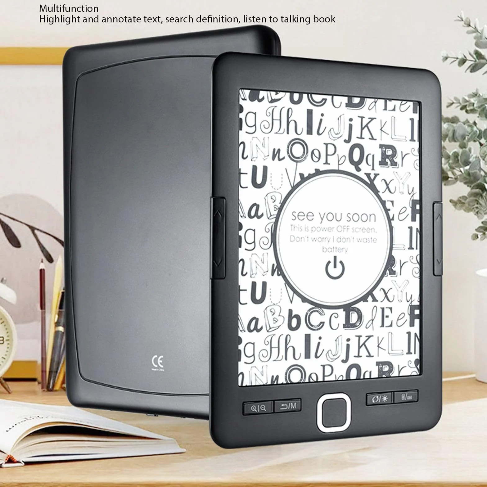 Czytnik E-booków BK6033, 6-calowy Ekran z Przyjaznym dla Oka Atramentem, Kompaktowy i Lekki Elektryczny Czytnik Książek, pamięć Masowa 8G, Przenośny Elektroniczny Czytnik Książek