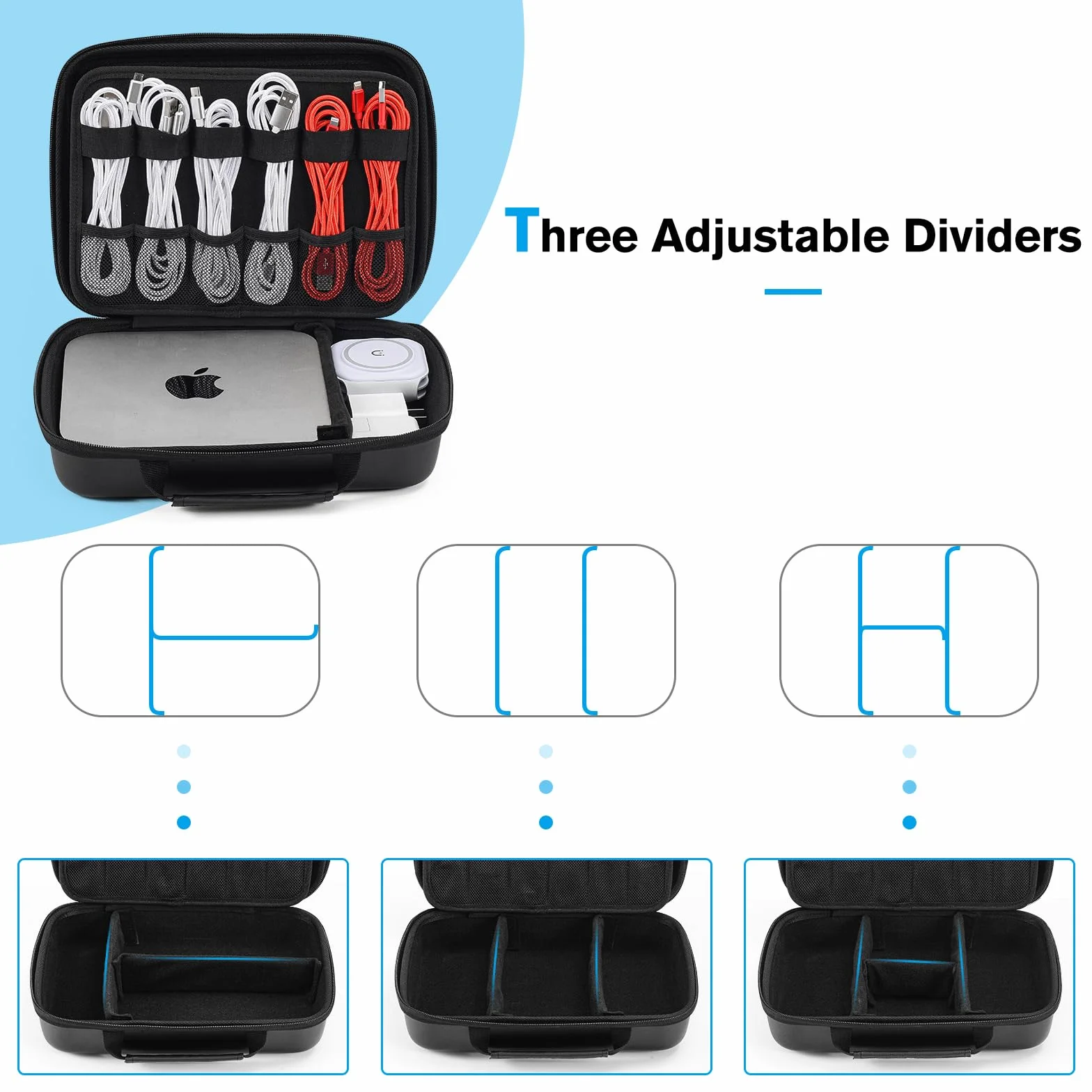 ProCase Organizer na akcesoria elektroniczne, torba podróżna, przenośna, elektroniczna torba na kabel do MacBooka Power Adapter, kabel, Apple Pencil, mysz, pamięć USB, powerbank, karta SD, Xl-czarny