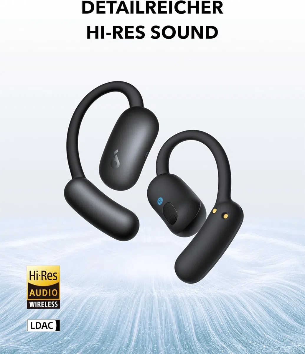 soundcore AeroFit 2 firmy Anker(odnowiony), słuchawki otwarte, regulowane zaczepy na uszy, ścisłe dopasowanie, bogaty bas, dźwięk bezprzewodowy Hi-Res, 42 godz. odtwarzania