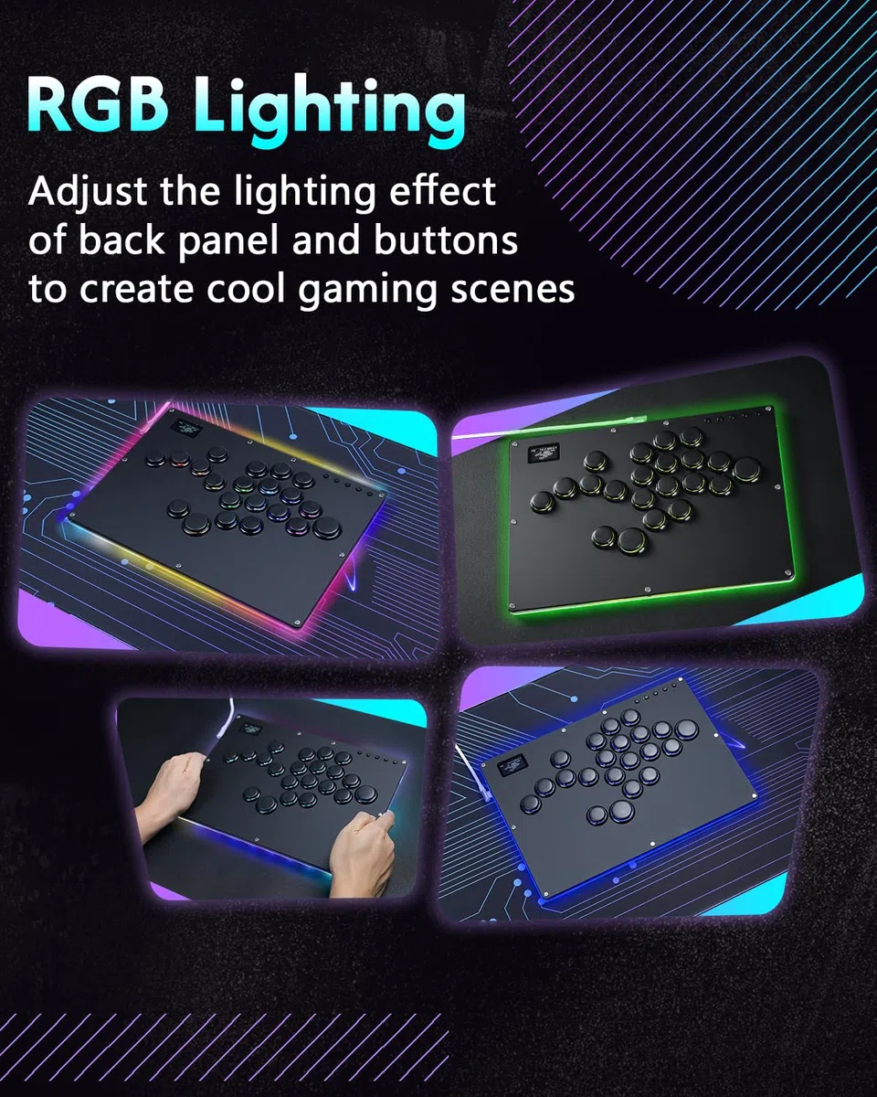 GuileKeys Arcade Fight Stick GK-21, All-Button Gamerfinger z niestandardowymi funkcjami RGB i Turbo, kontroler zręcznościowy do PC/PS4/PS3/Switch/Steam Game Keyboard Support Hot Swap & SOCD