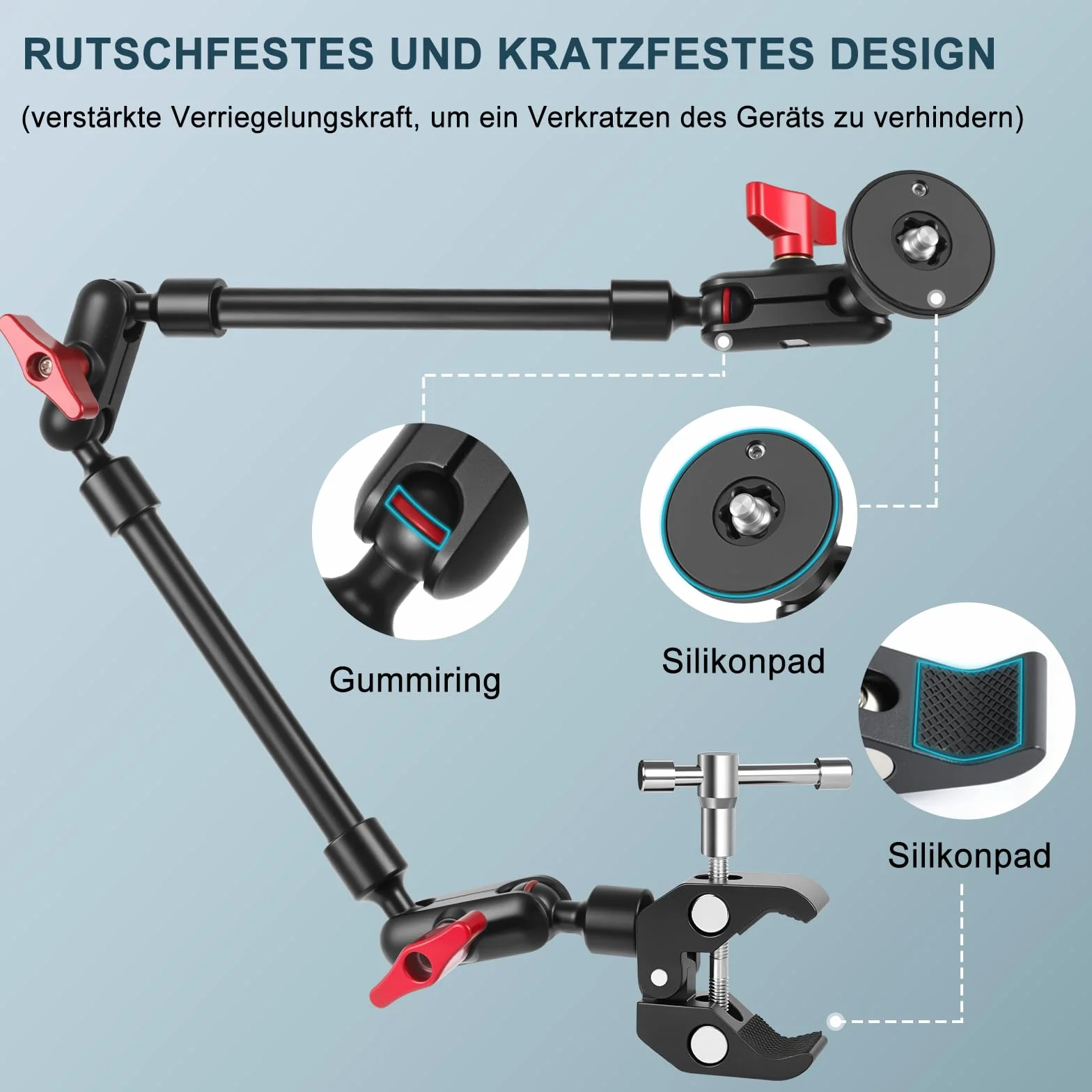 Magic Arm mit Super Clamp 23''/59 cm, ZAKVOP Webcam uchwyt z zaciskiem, elastyczny 360° Magic Arm Clamp z elastycznym ramieniem 1/4" 3/8", głowica kulowa, ramię kamery internetowej do aparatu, kamery