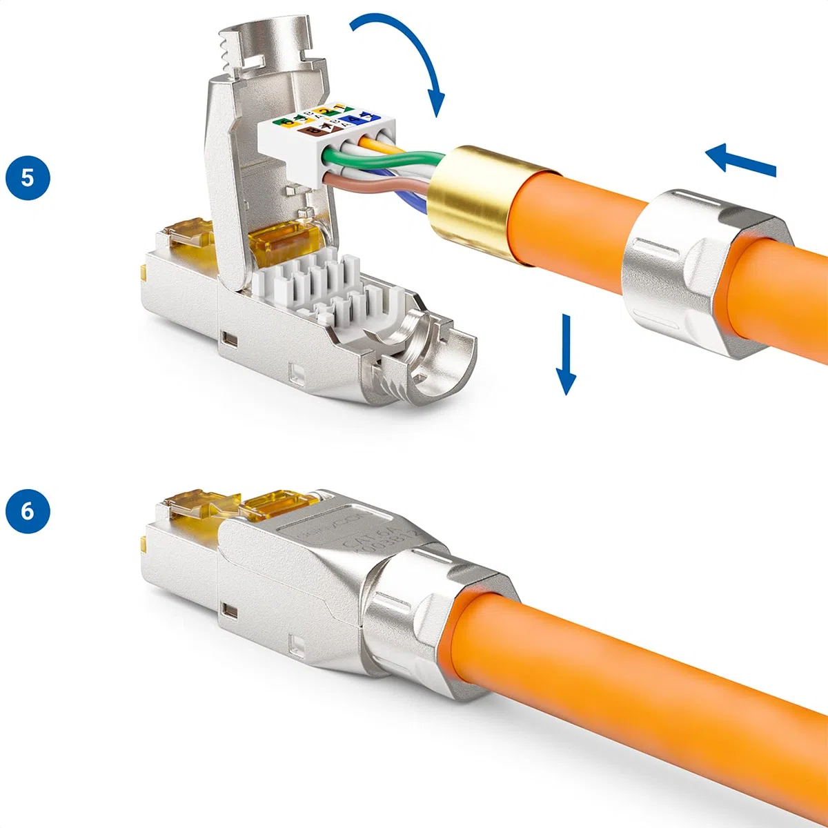 deleyCON 2x CAT 6a Wtyczka Sieciowa RJ45 Beznarzędziowy Montaż Ekranowana 10 Gbit/s Wtyczka Sieciowa do Sztywnych Surowego Kabla Sieciowego Złącze Wtykowe RJ45 Ethernet LAN DSL Kabel Krosowy