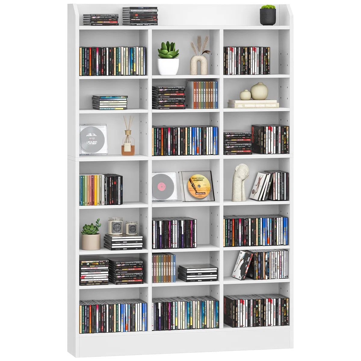 Hzuaneri Regał na płyty CD, 8 poziomów, 15 regulowanych półek, 17 x 100 x 154,5 cm, biały | CR18003X CR18003X otwarty regał na płyty CD, regał na płyty DVD, regał na manga, regał stojący, witryna, do salonu i gabinetu