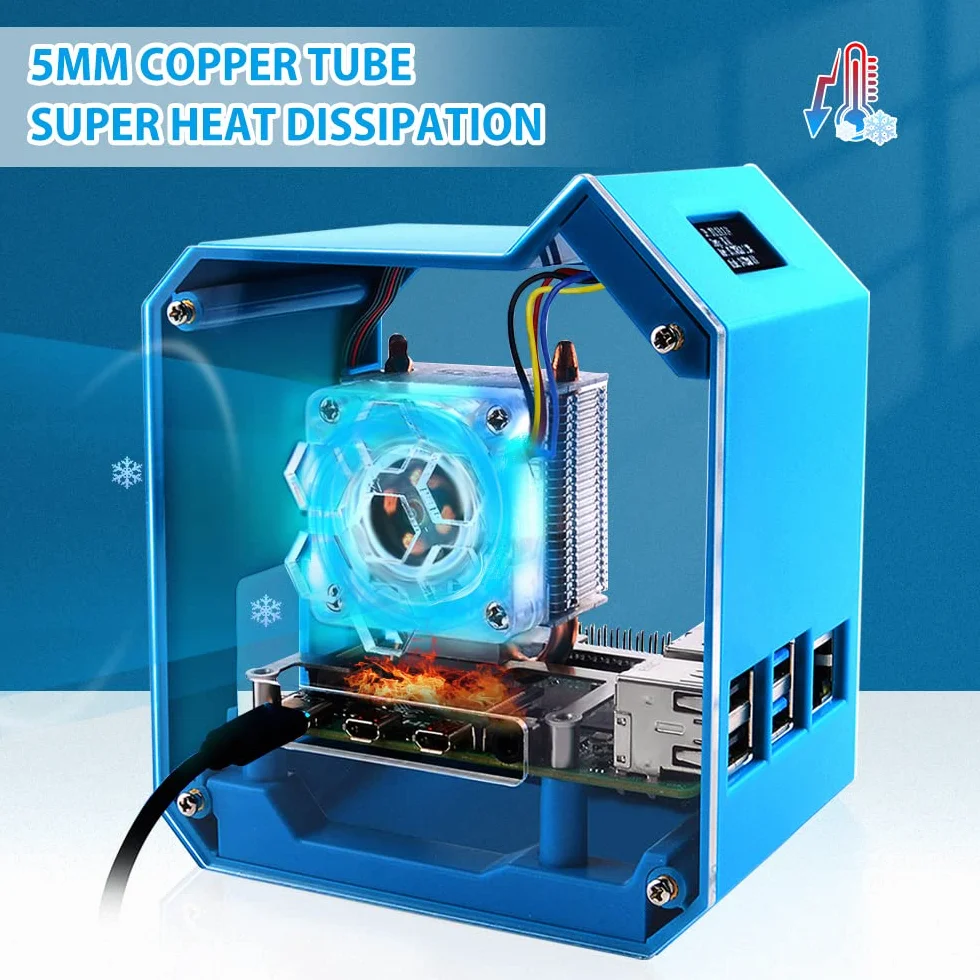 GeeekPi Raspberry Pi Mini Tower Kit z chłodnicą Ice Tower, wyświetlacz OLED 0,96", wentylatorem RGB i kartą rozszerzeń GPIO do Raspberry Pi 4, model B