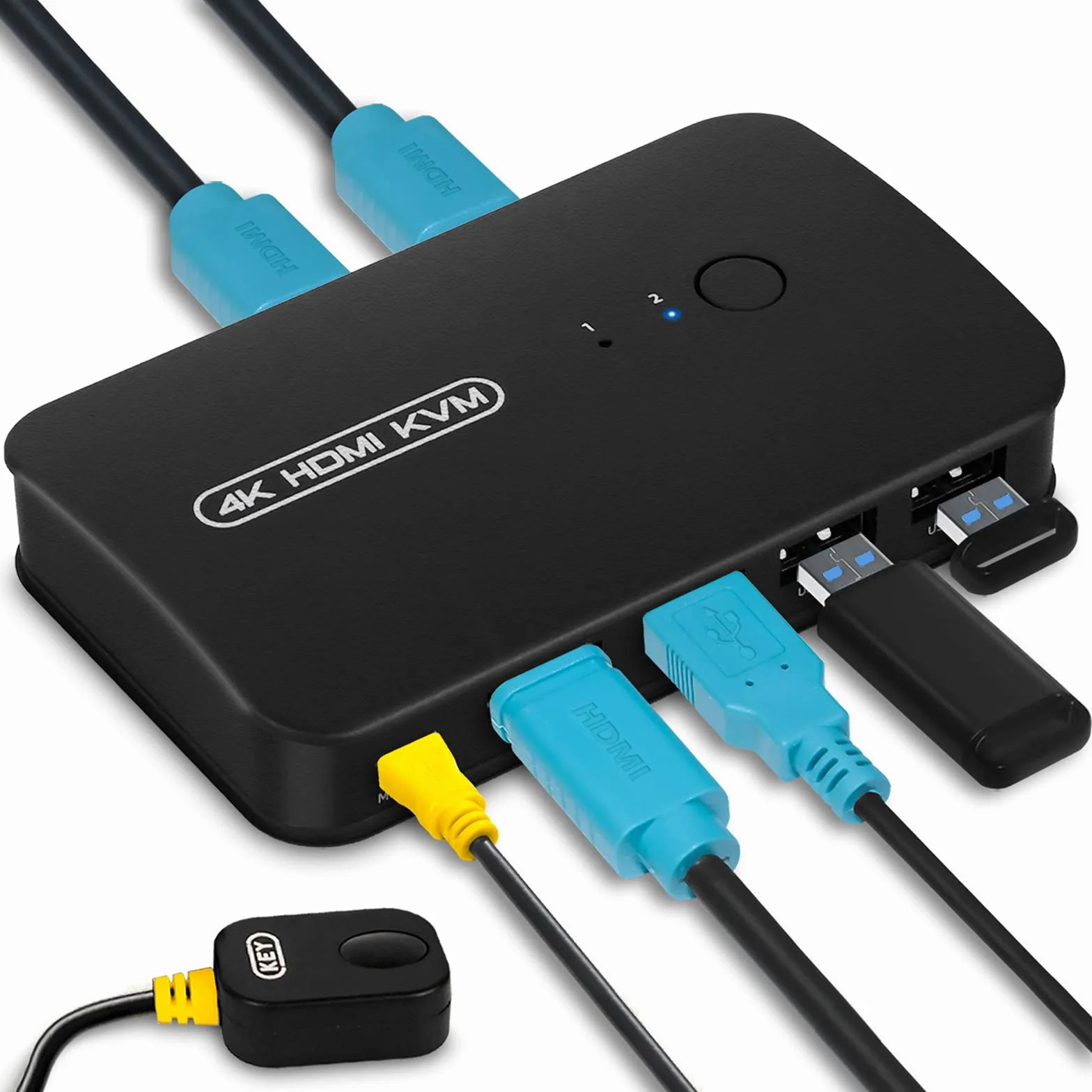 Przełącznik KVM HDMI, wybór KVM USB do 2 komputerów, udostępnianie 1 monitor i 3 urządzenia USB, przełącznik do myszy, klawiatury, skanera, drukarki