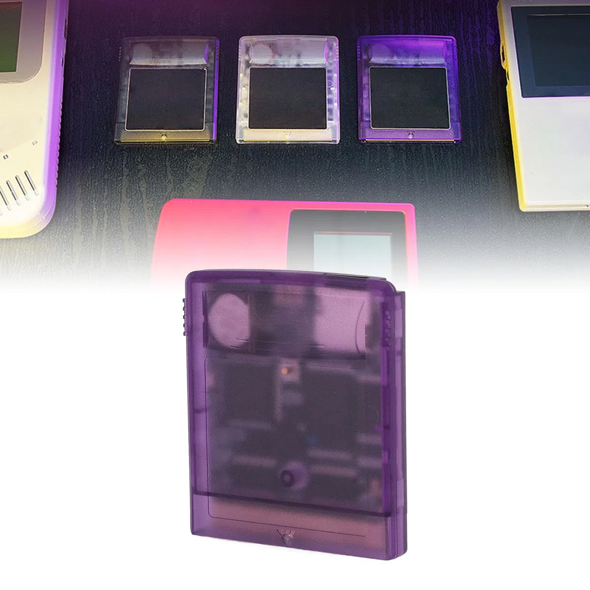 Kaseta z Grami Wideo 1000 w 1, Wbudowana Karta Pamięci 8G, Karta z Grami Wideo dla Gameboy Color Advance SP Light 1 2 Przenośna Konsola do Gier (Przezroczysty Fioletowy)