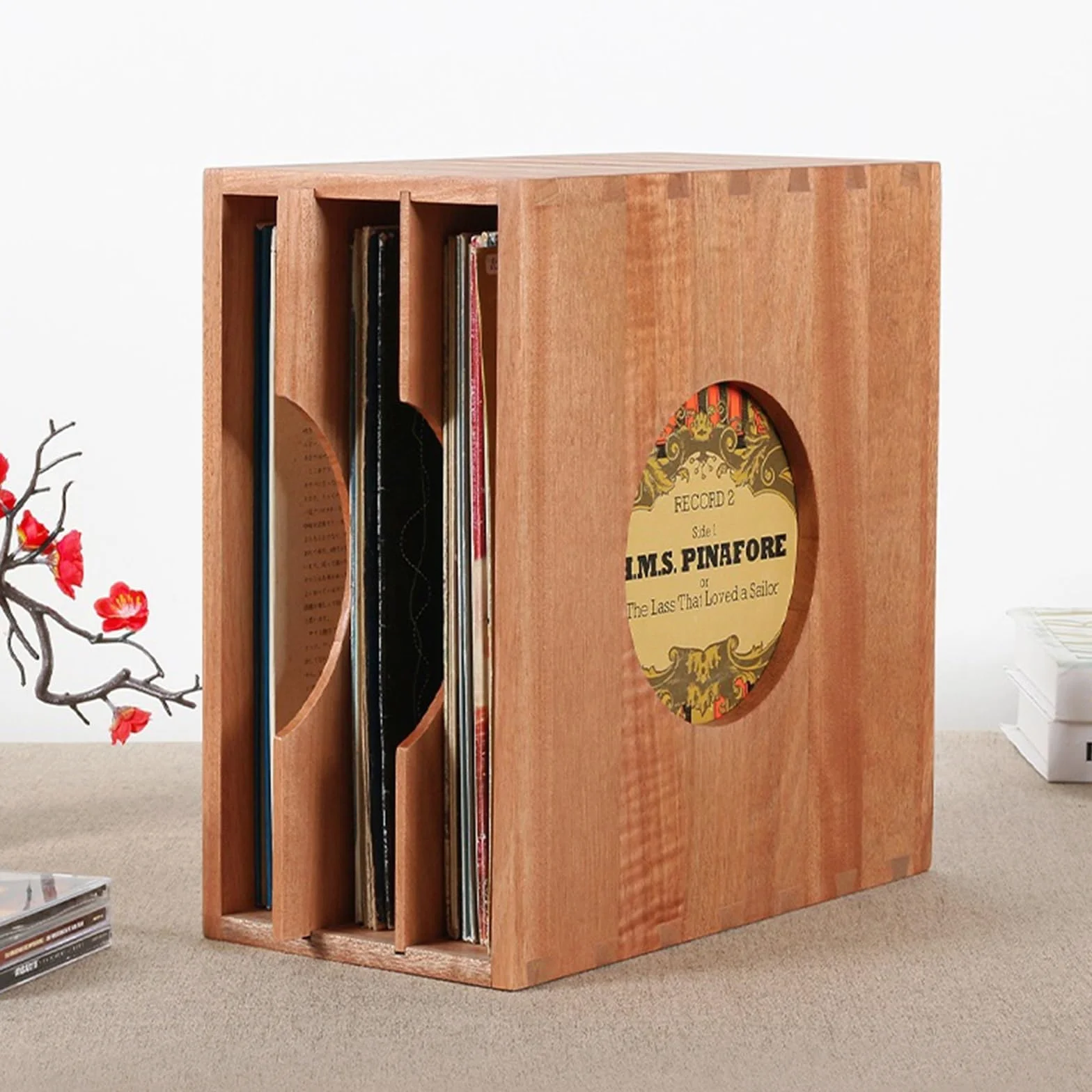 Drewniany stojak na płyty i winylowy stojak Sto – uchwyt na płyty CD i album do pokoju muzycznego pomieści ponad 40 płyt 30 cm, dla miłośników muzyki