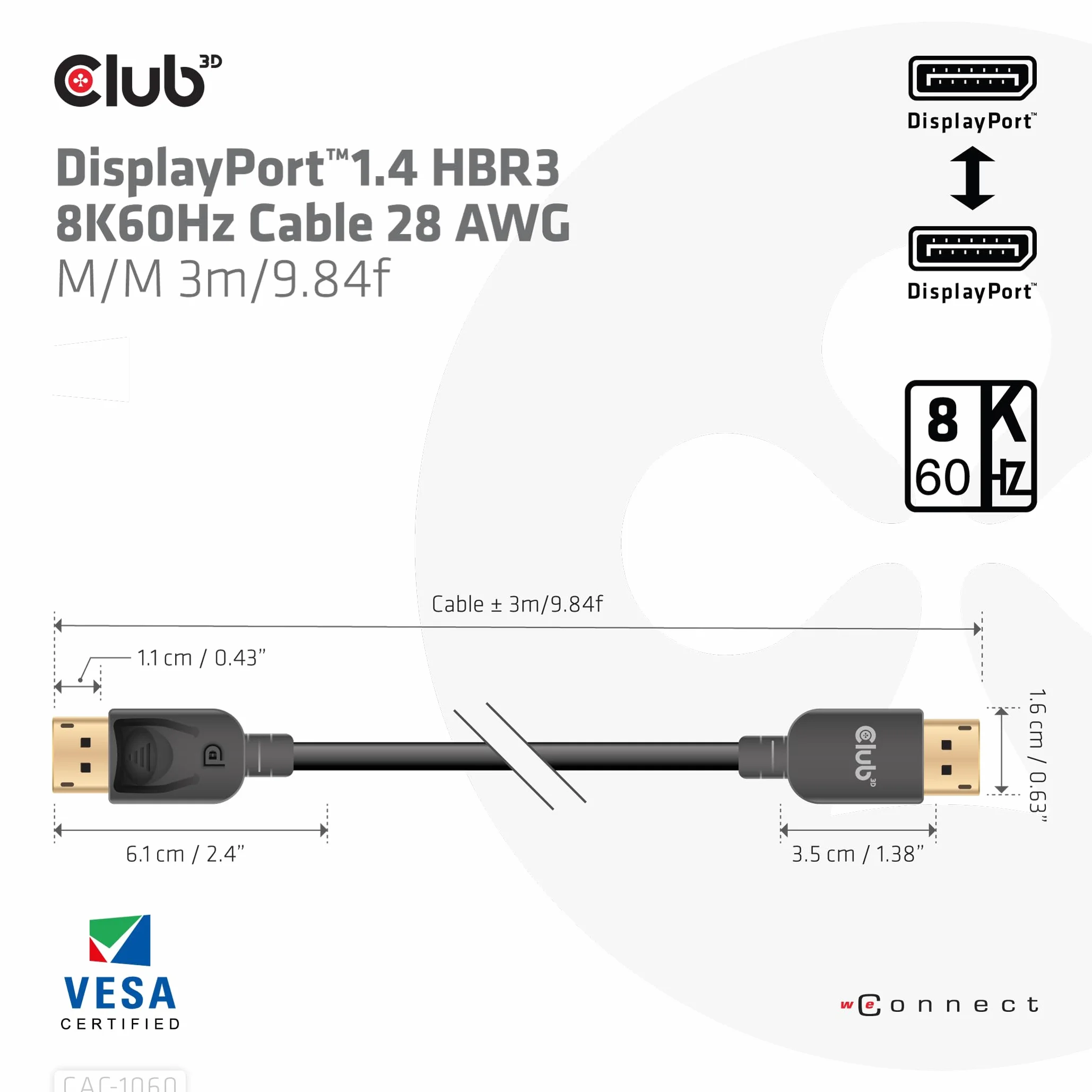 Club 3D CAC-1060 DisplayPort 1.4 HBR3 8K kabel czarny