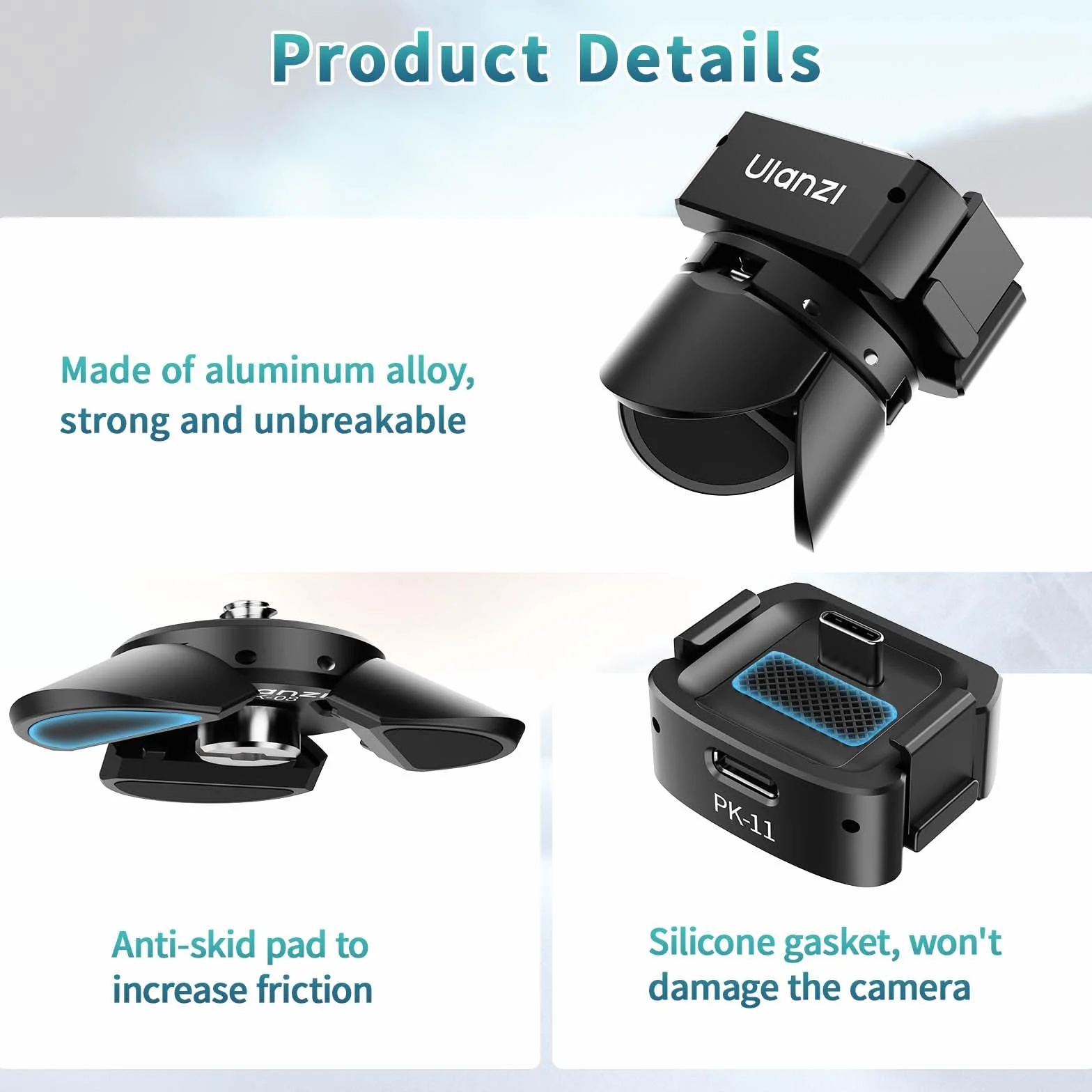 ULANZI Zestaw mini statywu z szybkim uwalnianiem do DJI Osmo Pocket 3, w pełni funkcjonalny port typu C, podstawa adaptera ładującego do Pocket 3 akcesoria z otworem na śrubę 1/4 do statywów (PK-08 i