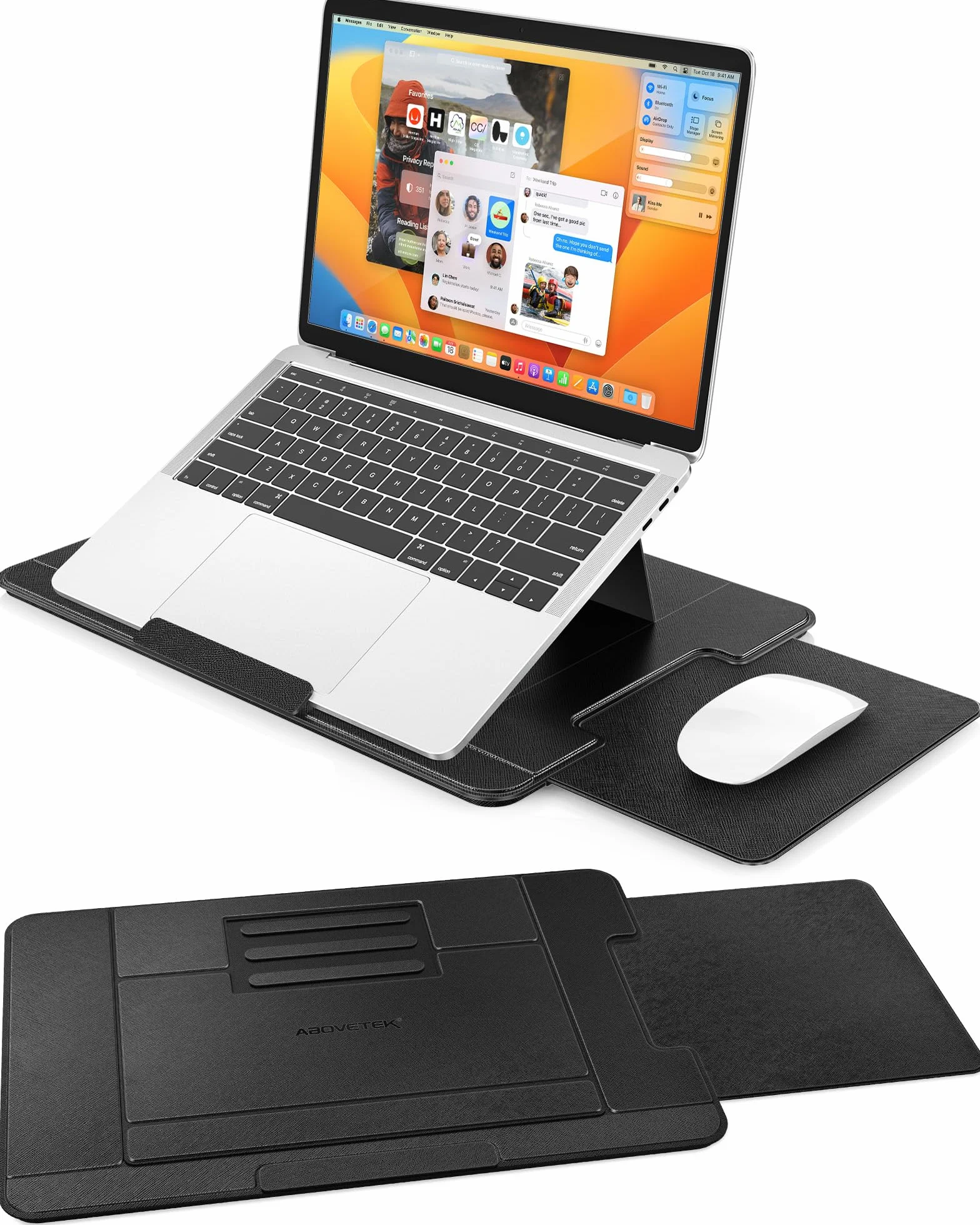 AboveTEK Przenośna taca na laptopa z wysuwaną prawą podkładką pod mysz, 3 ergonomiczne kąty, skóra PU antypoślizgowa osłona termiczna, biurko na kolana do laptopa do łóżka, sofy, podróży, pasuje do