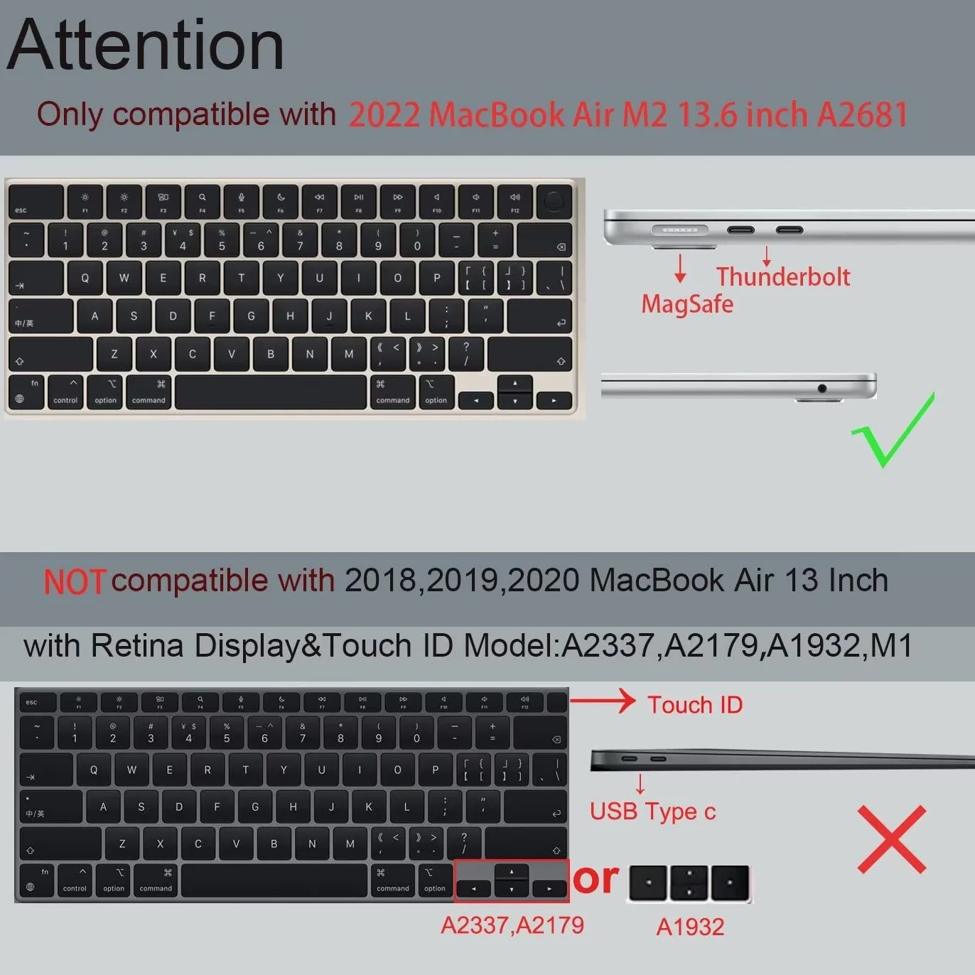 Etui do MacBook Air 13.6 2022 Etui MacBook Air M2 2022 A2681, etui ochronna twardego tworzywa sztucznego i osłona klawiatury do macbook air 13.6 - Góra
