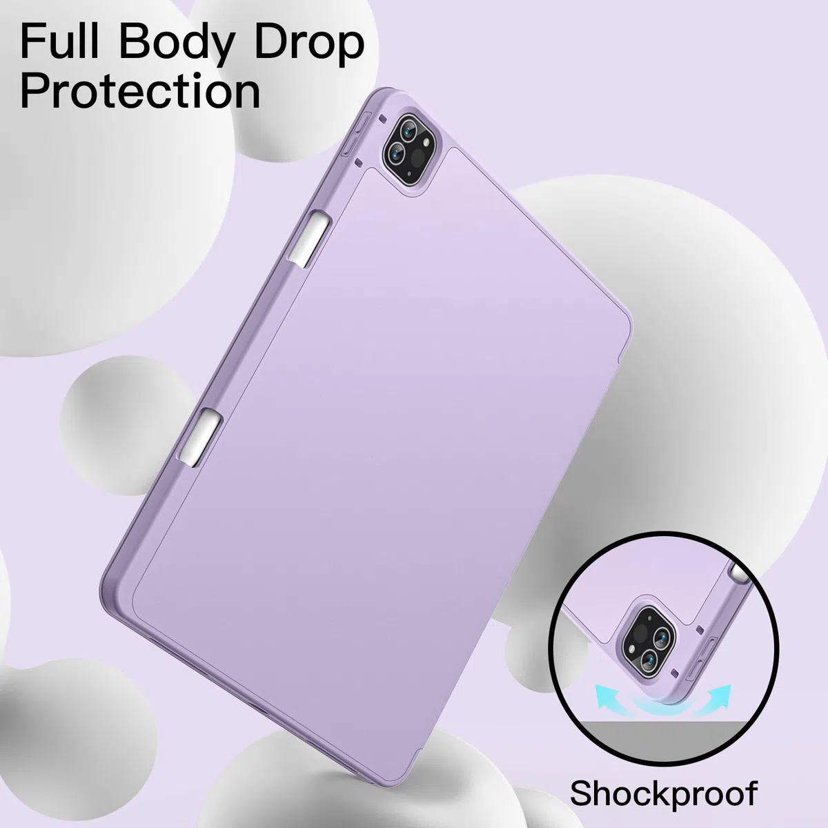 JETech Etui Ochronne dla iPad Pro 12,9" 6./5. Gen (2022/2021), Jasny Fiolet | Uchwyt na Pencil, Potrójnie Składana Podstawka, Odporna na Wstrząsy, Lekka Konstrukcja