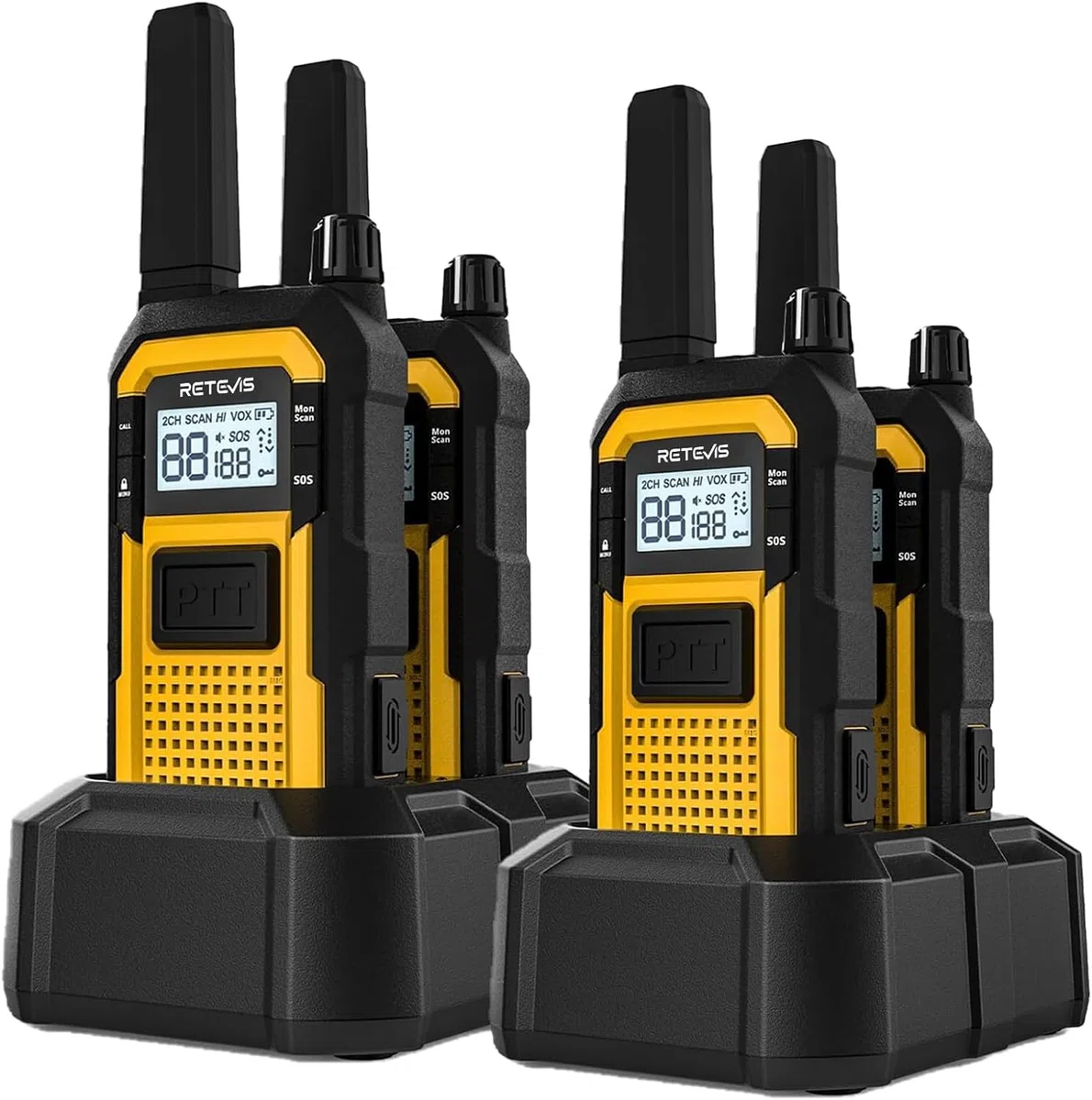 Retevis RB648 Krótkofalówka IP67, Radio Dwukierunkowe Dalekiego Zasięgu, MIL-STD-810H, Wodoodporne, Pyłoszczelne i Odporne na Upadki, Akumulator 2000 mAh, Alarm SOS, Heavy Duty, Do Przemysłu (4 Szt.)