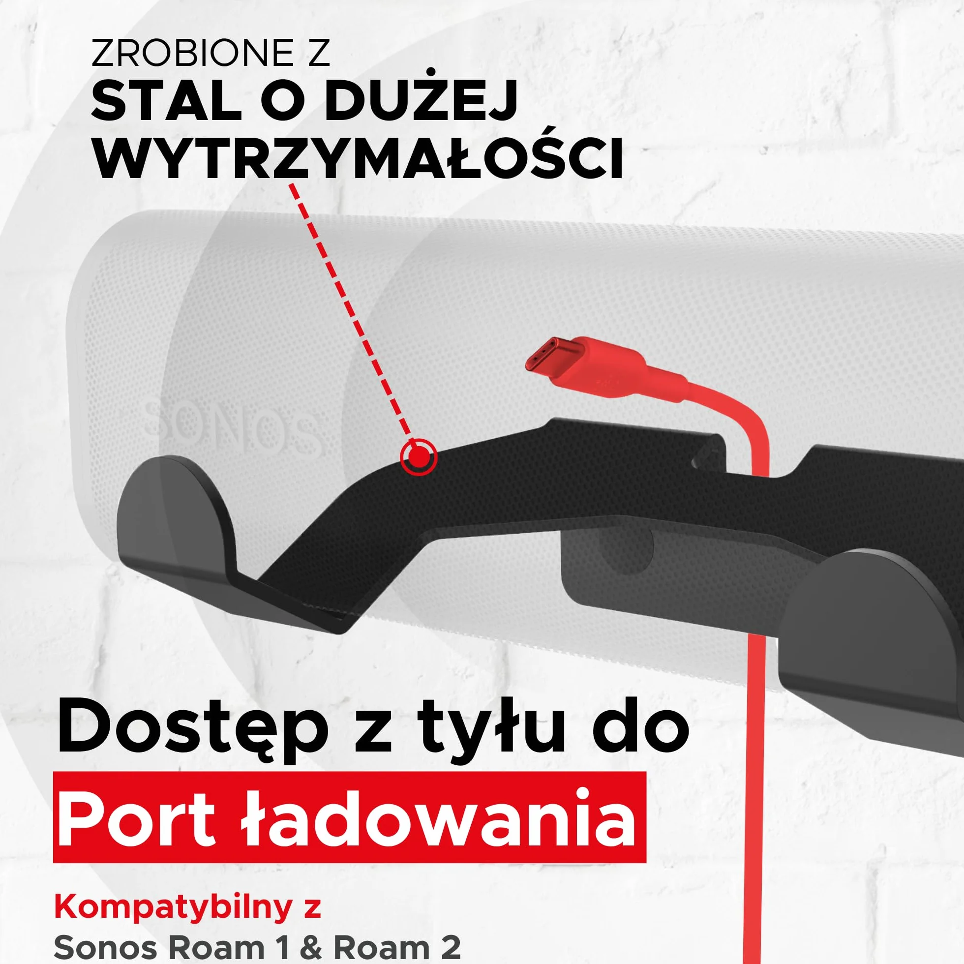 Uchwyt ścienny do Sonos Roam, Roam 2, Roam SL, czarny, zestaw montażowy