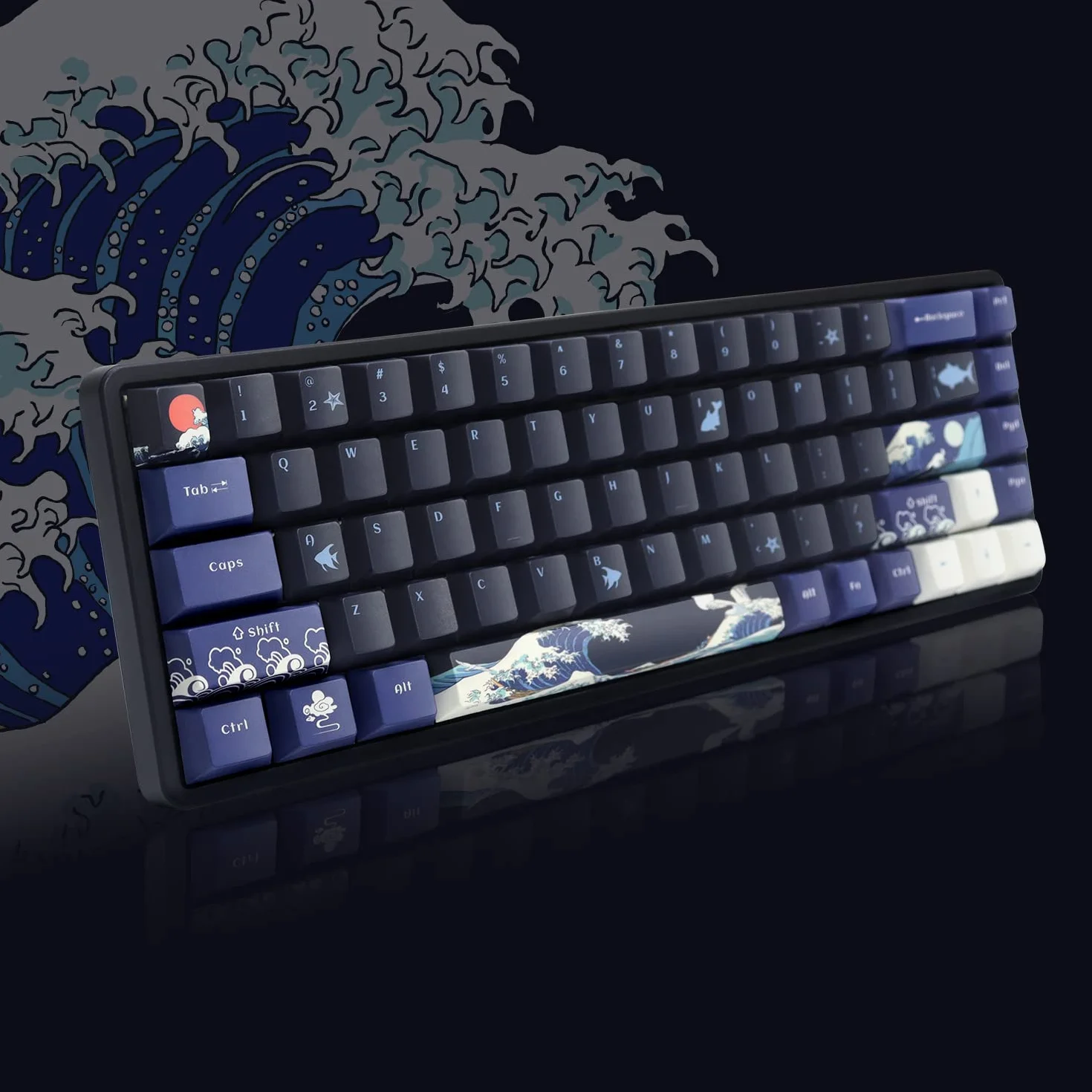 Nasadki klawiszy PBT 60 procent, Great Wave Off Kanagawa japońskie nasadki klawiszy, niestandardowy zestaw nasadek klawiszy DYE-Sub, nasadki klawiszy z profilem Cherry do 61/64/66/68 Cherry Gateron MX