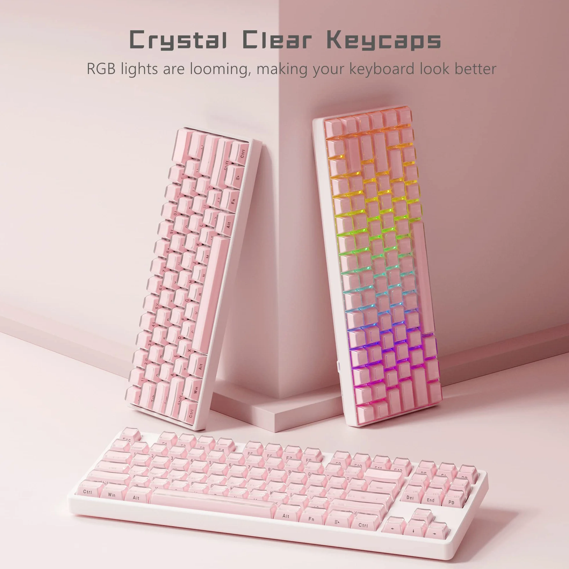 Womier Keycaps, Crystal Jelly Keycaps 60 65 75 100 Percent, Side Printed Elegant Key caps Custom113 Keys, OEM Profile for 61/68/84/87/98/100 Cherry Gateron MX Mechanical, Pink