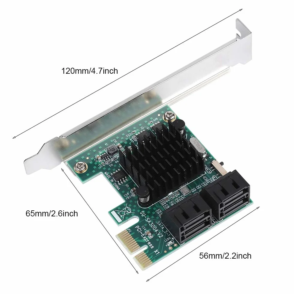 Goshyda Karta rozszerzeń SATA 3.0, 4-portowa karta rozszerzeń PCIE do SATA 3.0, adapter karty kontrolera 6G z większym radiatorem i przegrodą 2U