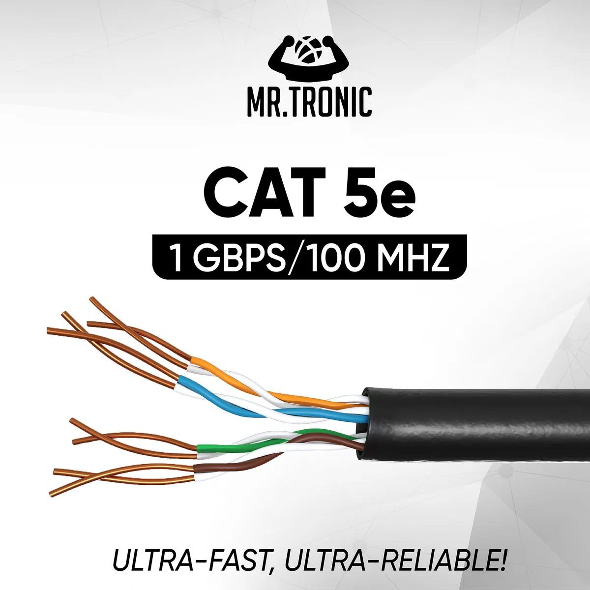 Mr. Tronic Ethernet kabel sieciowy | kabel do instalacji danych | kabel instalacyjny | kabel instalacyjny | CAT5E, AWG24, CCA, UTP, RJ45 | kabel LAN Gigabit do sieci internetowych (100 Metrów, Czarny)