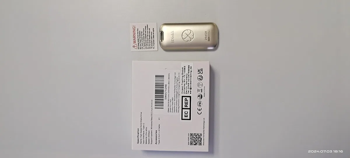 iDiskk Zewnętrzny dysk półprzewodnikowy 256 GB do 2000 MB/s, USB 3.2 Gen 2 x 2 USB-C SSD, wysokowydajny przenośny dysk SSD z kablem USB-C, kieszonkowa pamięć USB C, 2000 MB/s (srebrny)