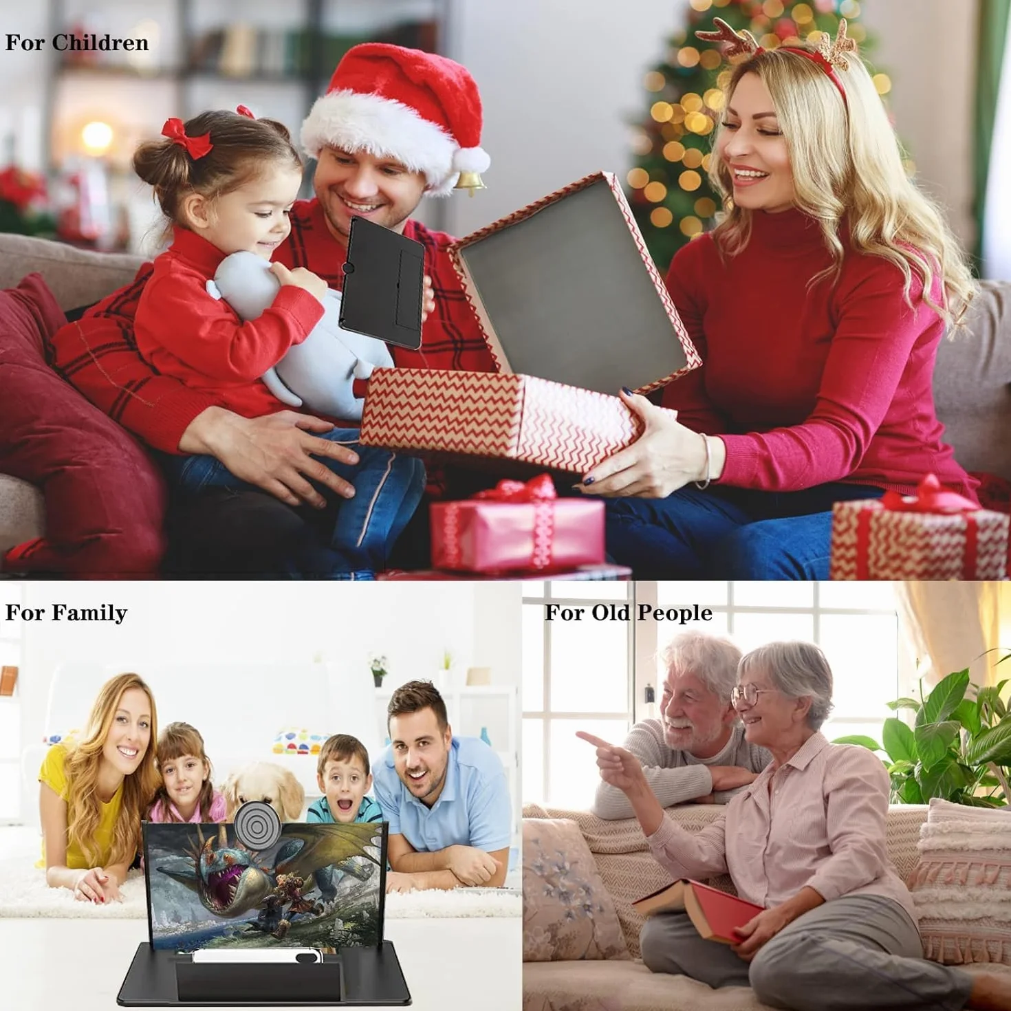 Lupa do ekranu telefonu komórkowego 16 cali, lupa do smartfonów 3D HD, składana lupa HD do oglądania filmów i filmów do wszystkich smartfonów (czarna)