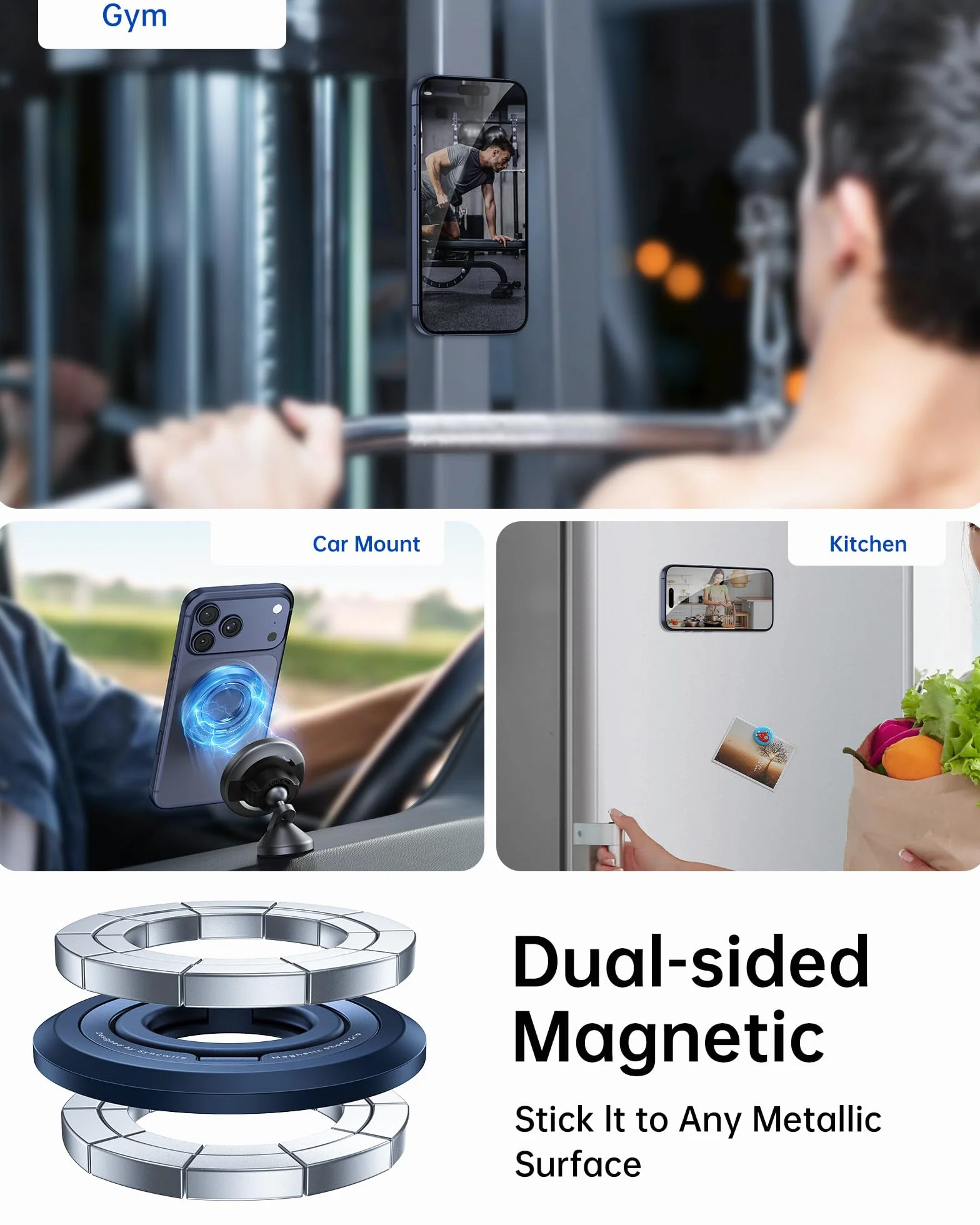 SYNCWIRE Magnetyczny uchwyt na telefon komórkowy do MagSafe obrót 360° kompatybilny z iPhone 16 15 14 13 12 Pro Max tytanowy niebieski