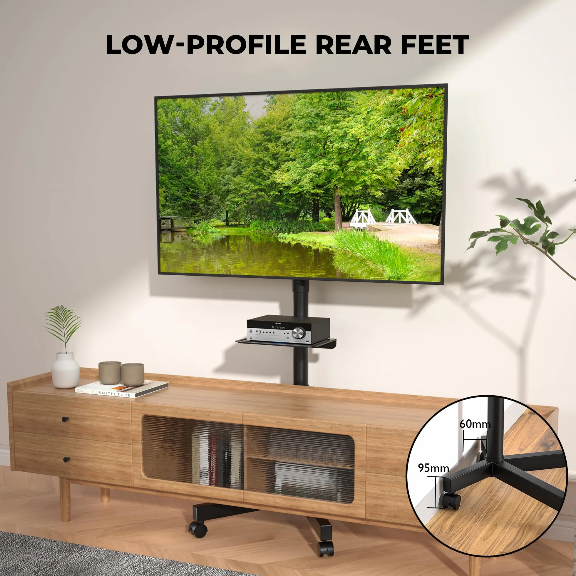 BONTEC Mobilny Stojak na Telewizor na Kółkach 23-60 cali, Regulowany, VESA 400x400 mm, Nośność 25 kg