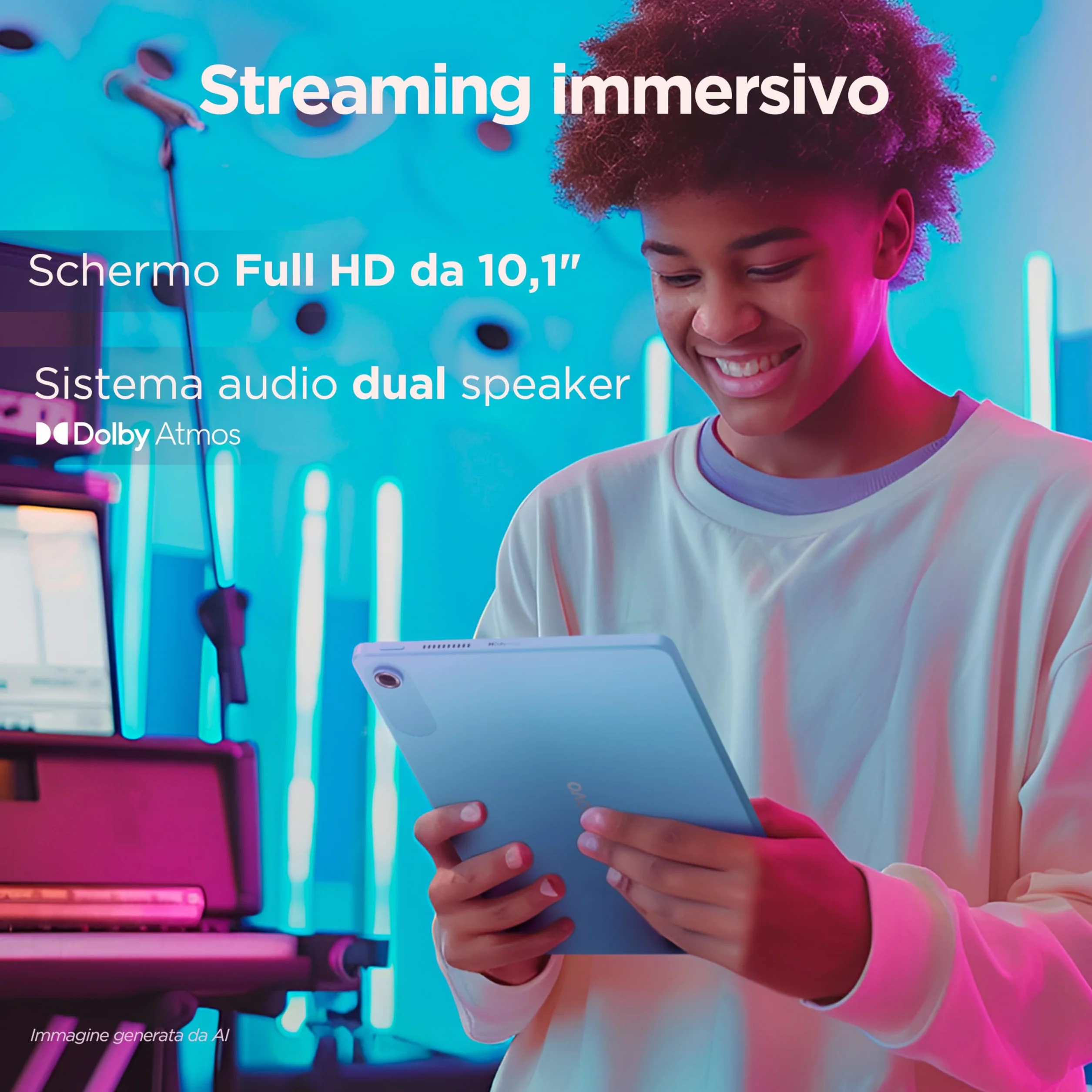 Lenovo Tab, wyświetlacz 10,1" FHD, procesor Mediatek Helio G85, pamięć 4 GB, pamięć 128 GB, WiFi 6, tablet z systemem Android 14, Clear Case w zestawie - Polar Blue
