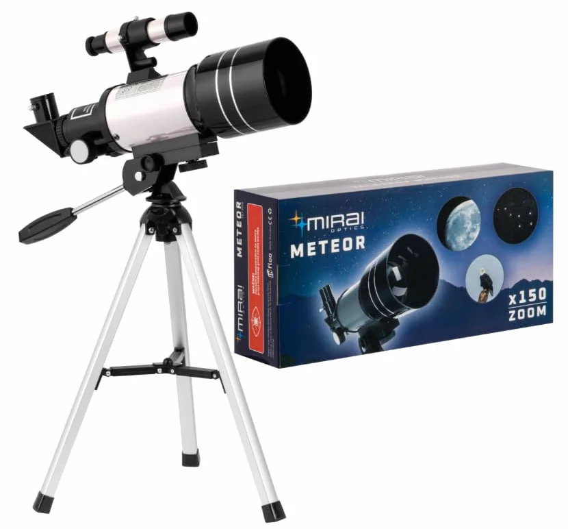 TELESKOP EDUKACYJNY MIRAI OPTICS METEOR F30070M z adapterem do smartfona | Zestaw z filtrami słonecznym i księżycowym | Powiększenie do x150 (Meteor)